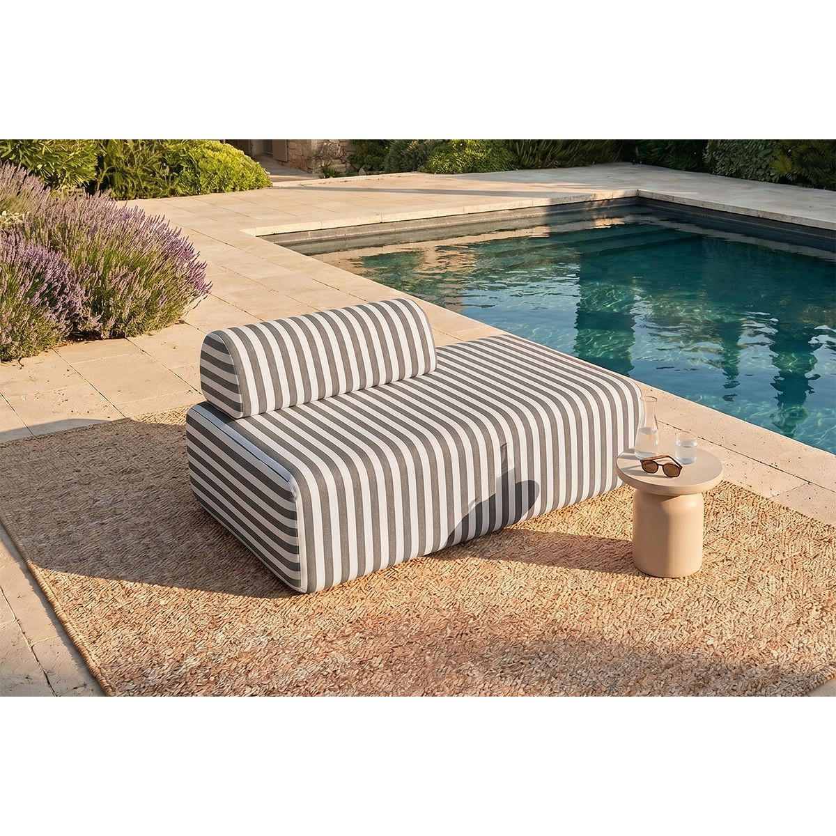 ZWEISITZER-GARTENSOFA mit Streifen in Weiß und Anthrazitgrau - Anthrazit, Textil (95/70.5/148cm)