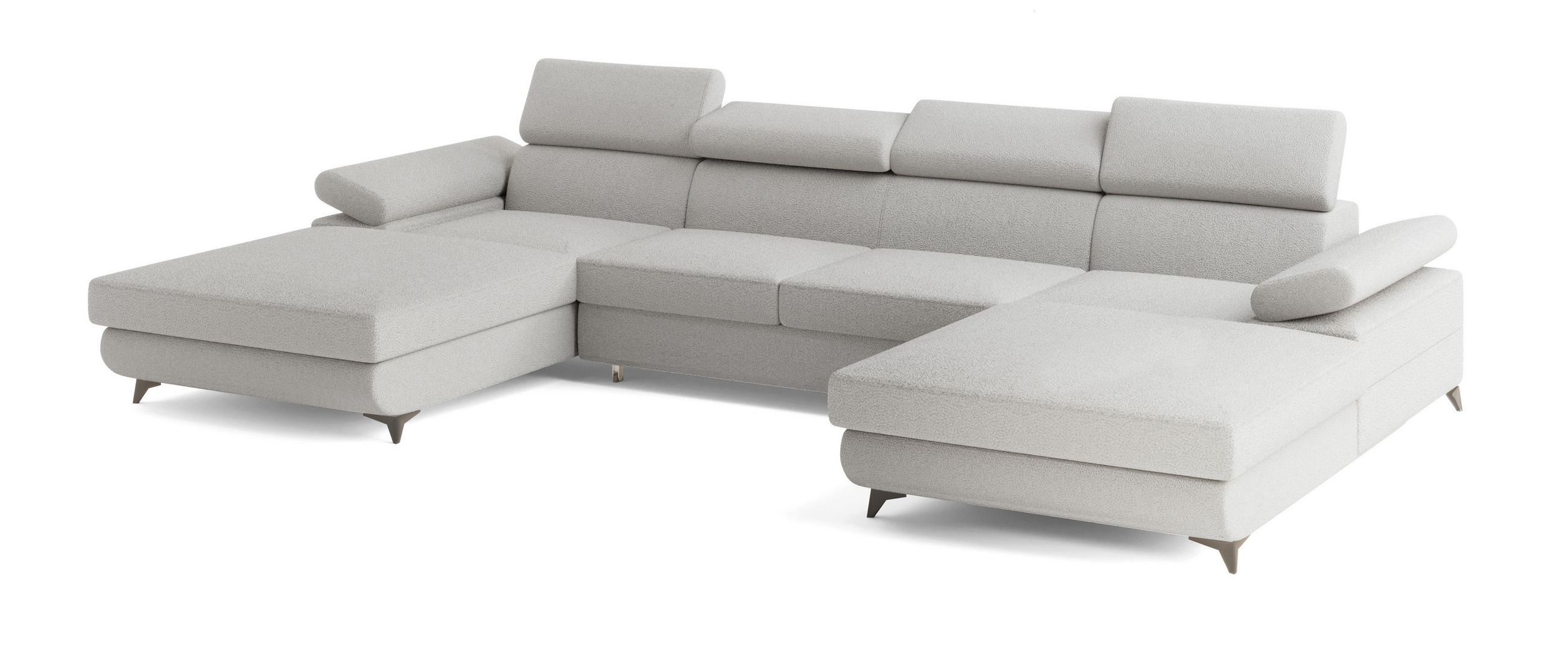 WOHNLANDSCHAFT DETTI Hellgrau Boucle-Stoff mit Schlaffunktion - Hellgrau, Holz (339/89/190cm) - MASSENO