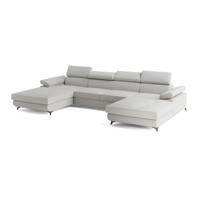 WOHNLANDSCHAFT DETTI Hellgrau Boucle-Stoff mit Schlaffunktion - Hellgrau, Holz (339/89/190cm) - MASSENO