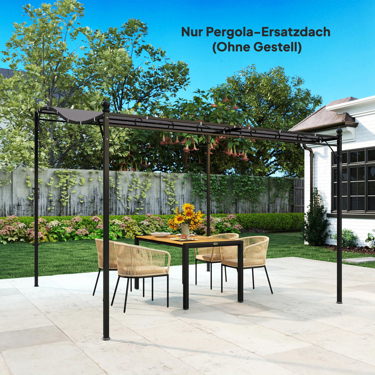 ERSATZDACH für Pergola Sonnensegel für Terrassenüberdachung Ersatz-Dachplane für 3 x 3 m Pavillon 298x293 cm Dunkelgrau - Dunkelgrau, Textil (298/1/293cm)