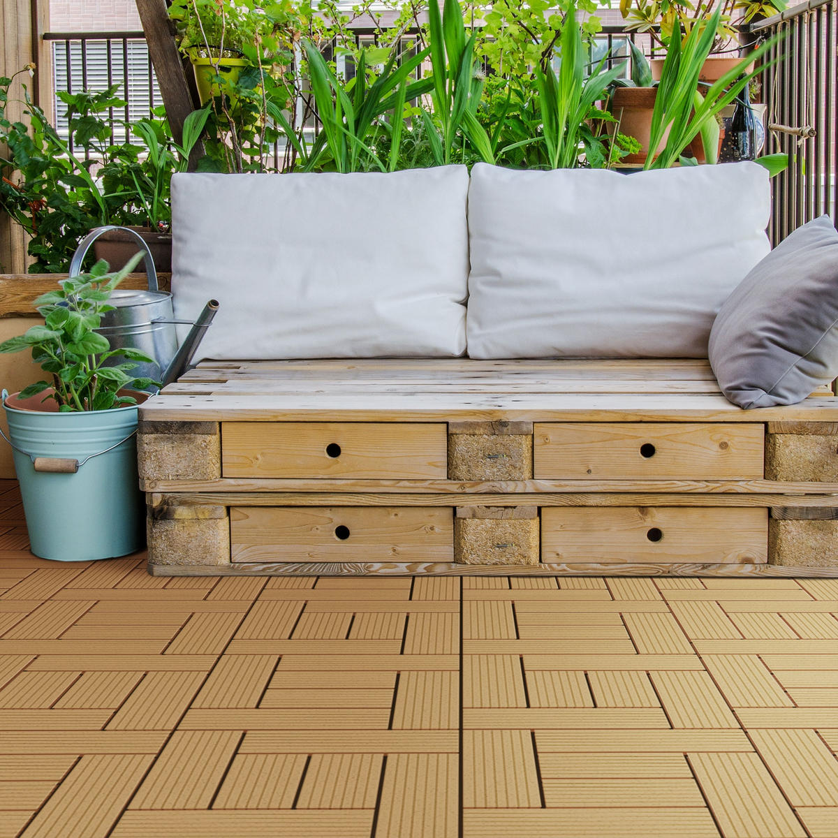 TERASOVÁ DLAŽBA Teak 22 kusů - teaková, kompozitní dřevo (30/30/2cm) - ECD-Germany