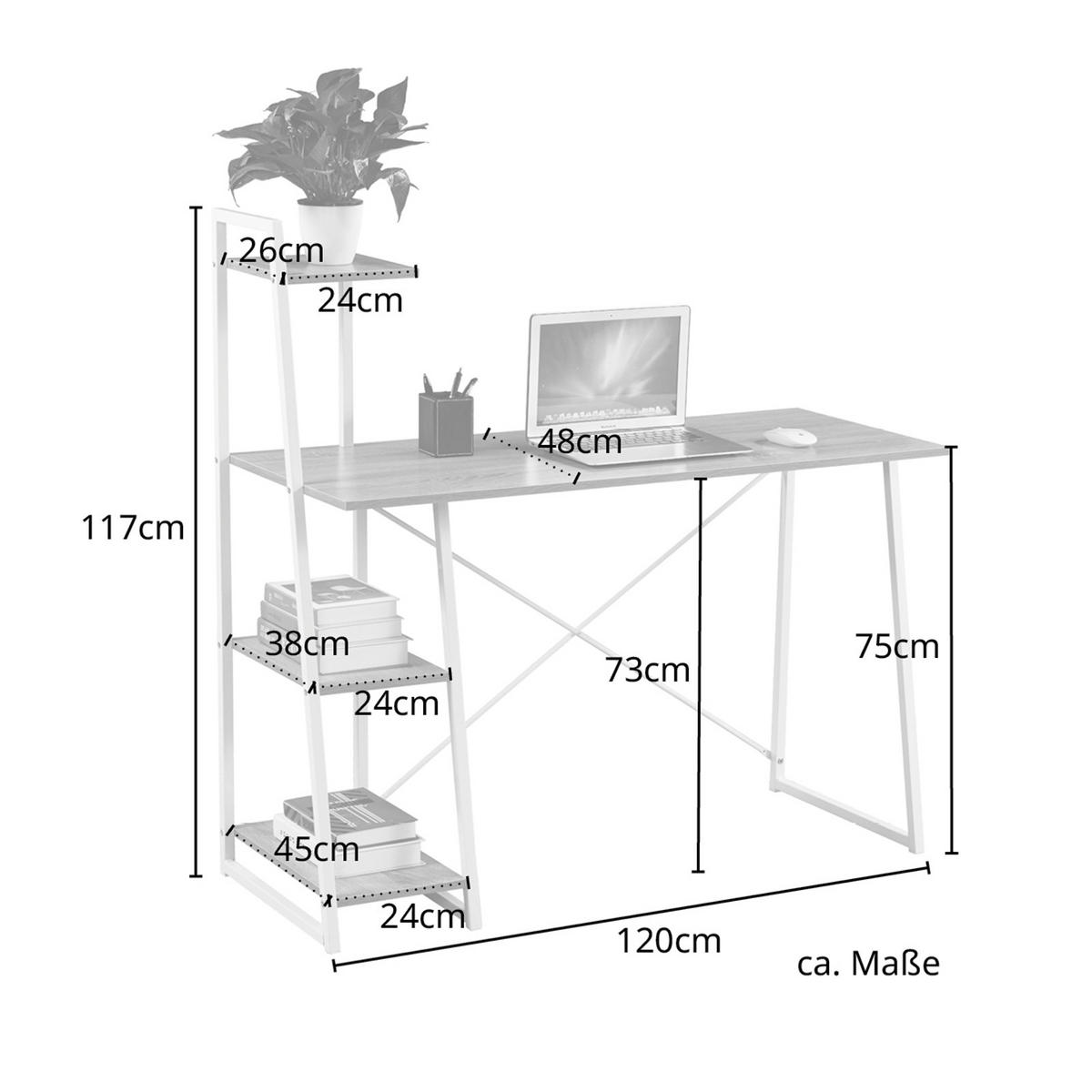 SCHREIBTISCH Combo 1 inkl. Regal mit Metall-Gestell - Dunkelbraun, Holzwerkstoff (120/48/117cm) - SVITA