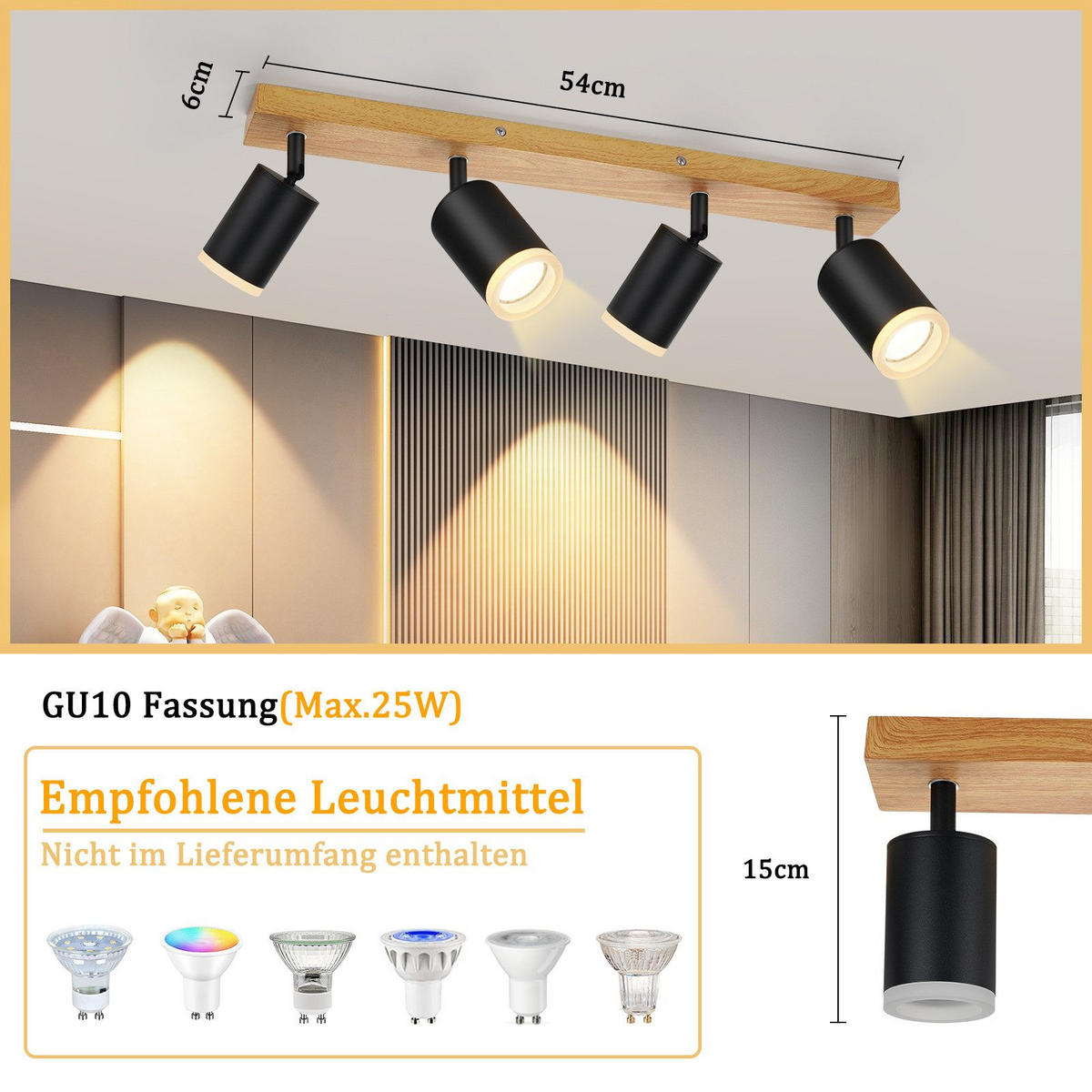 STRAHLER Barsinghausen 4-flammig 54/6/15 cm - Schwarz, Metall (54/6/15cm) - Nettlife