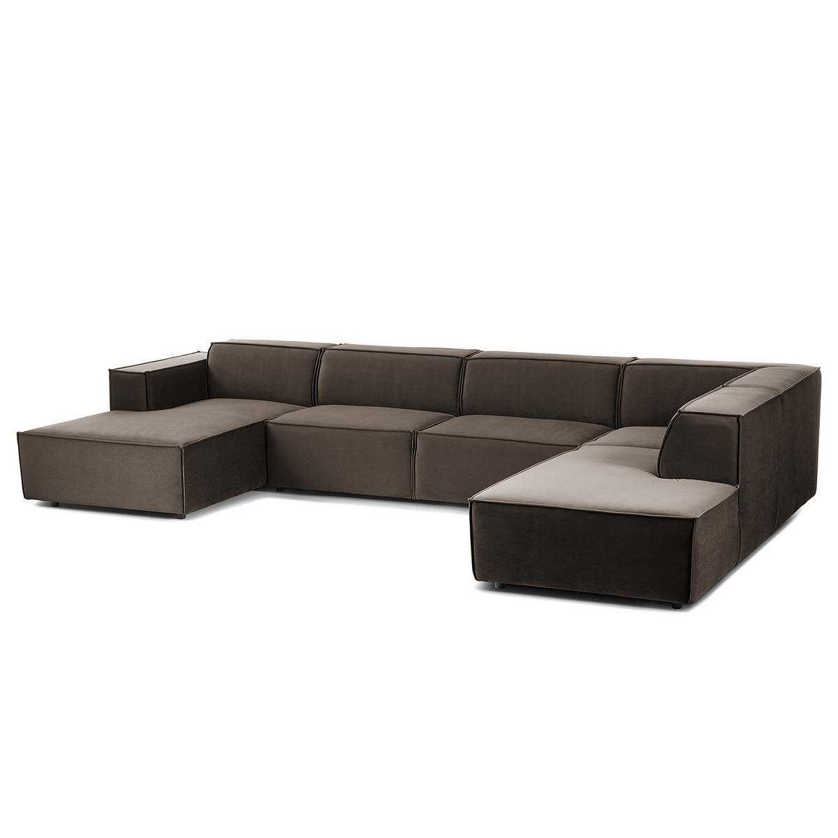 WOHNLANDSCHAFT mit Longchair & Ottomane - Taupe/Schwarz, Kunststoff/Textil (369/70/234cm) - home24