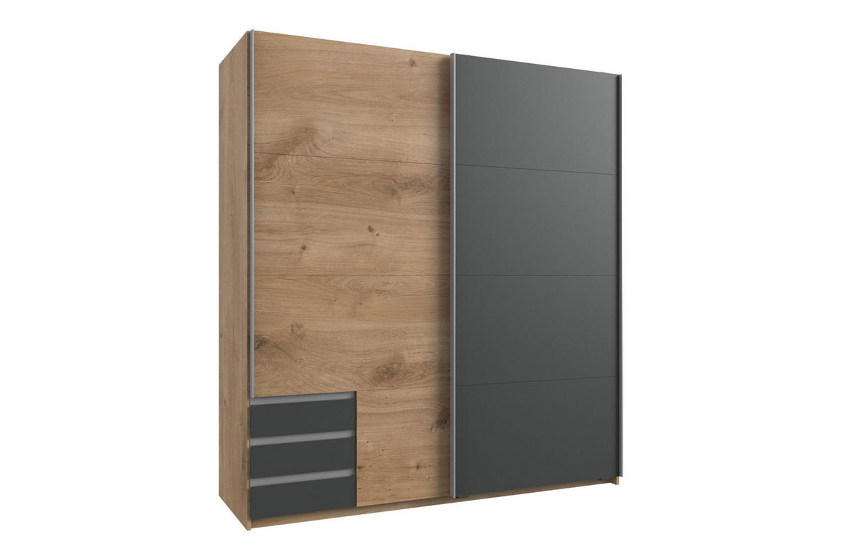 KLEIDERSCHRANK Emden in Plankeneiche mit Graphit - Schwebetürenschrank Breite 179 cm ohne Spiegel - Braun, Holzwerkstoff (179/198/65cm)