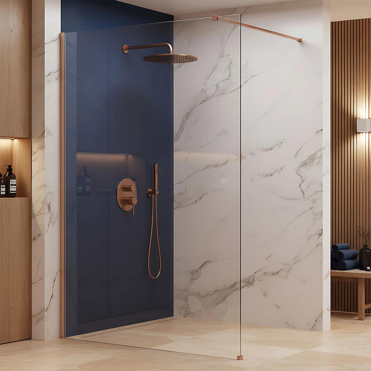 DUSCHWAND Rea Flexi Transparent / Brush Copper 80 - Kupferfarben, Glas (120/80/195cm) - REA