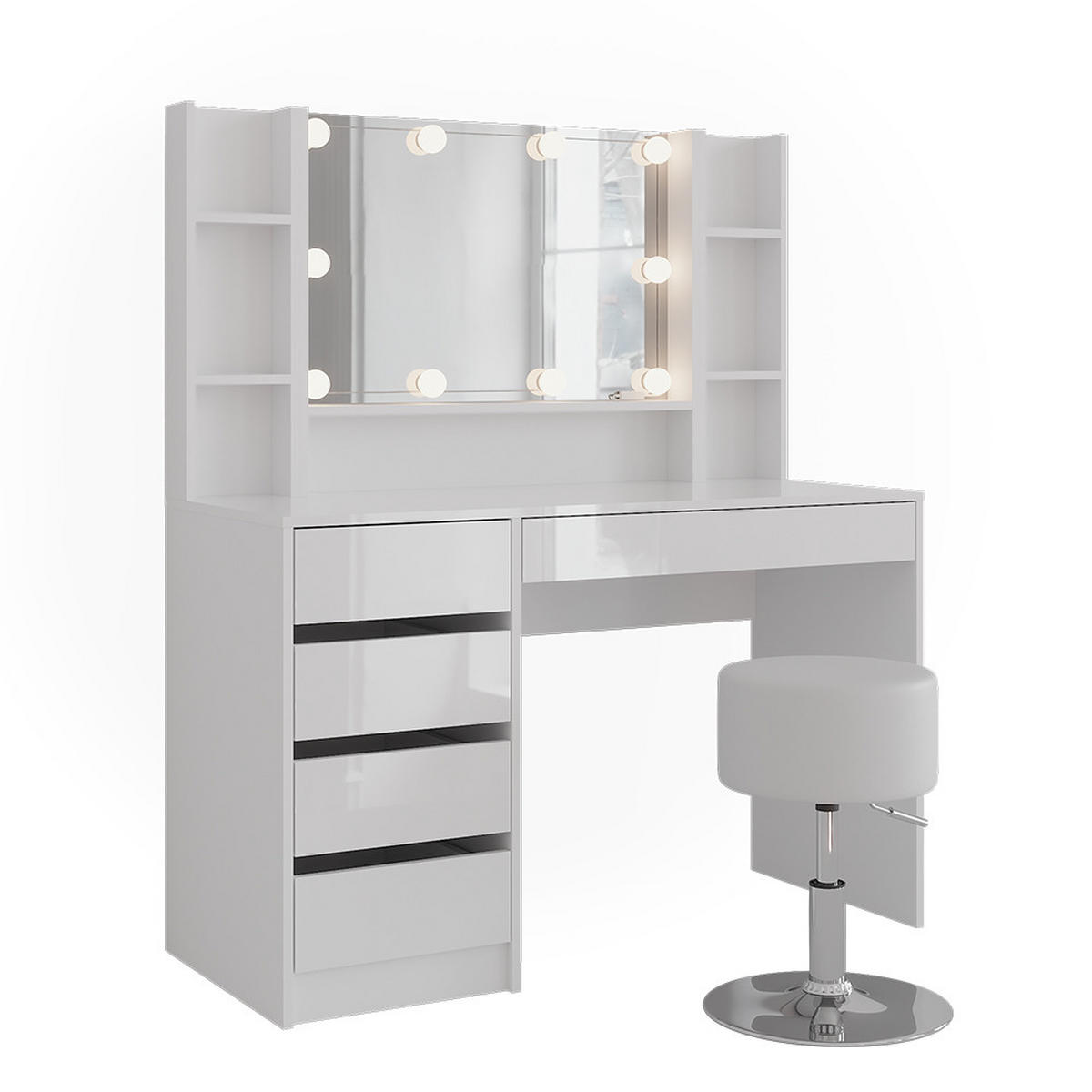 SCHMINKTISCH Sherry Weiß/Weiß Hochglanz 119.8 cm 5 Teile - Weiß Hochglanz, Holzwerkstoff (119.8/76/50.1cm) - Vicco