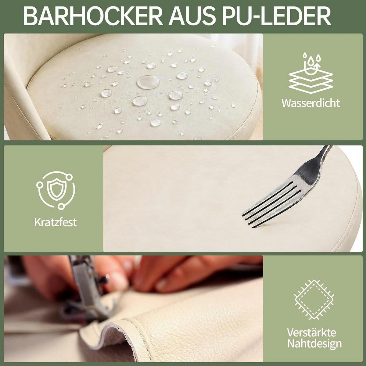 BARHOCKER 2er Set höhenverstellbar PU-Leder Beigeweiß - Beige, Kunststoff (48/85/45cm)