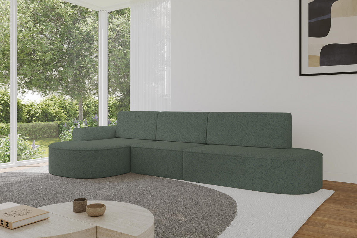 ECKSOFA mit Schlaffunktion Ottomane Links MARI L2-S 368X167X85 Grün Velours - Schwarz/Hellgrün, Holzwerkstoff/Kunststoff (368/167cm) - ALTDECOR