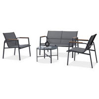 ZAHRADNÍ SADA Thaiti, 2místná pohovka + 2 křesla + konferenční stolek, područky z Polywoodu, tmavě šedá - tmavě šedá, kov - Beautysofa