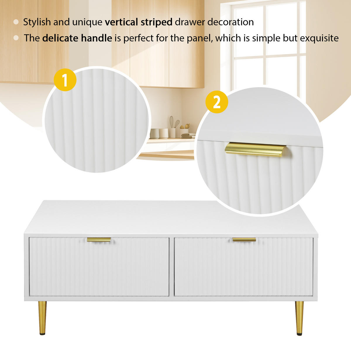 COUCHTISCH 100/50/40 cm weiß aus MDF mit 2 Schubladen - Weiß, Holzwerkstoff (100/50/40cm) - OKMYHOME