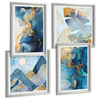 BILDER SET 4er Set - 50x50 cm & 40x60 cm Silberner Rahmen - Goldmuster in den blauen Bergen - Silberfarben, Kunststoff (50/50cm) - TULUP