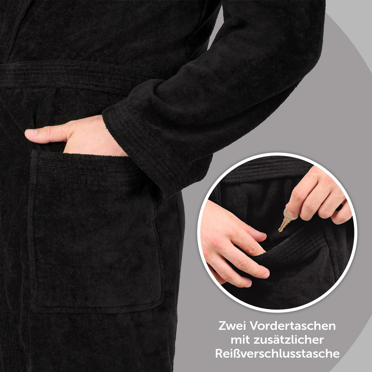 BADENMANTEL Herren L - mit gefütterter Kapuze aus 100% Baumwolle, Schwarz - Schwarz, Textil (Lnull) - Blumtal
