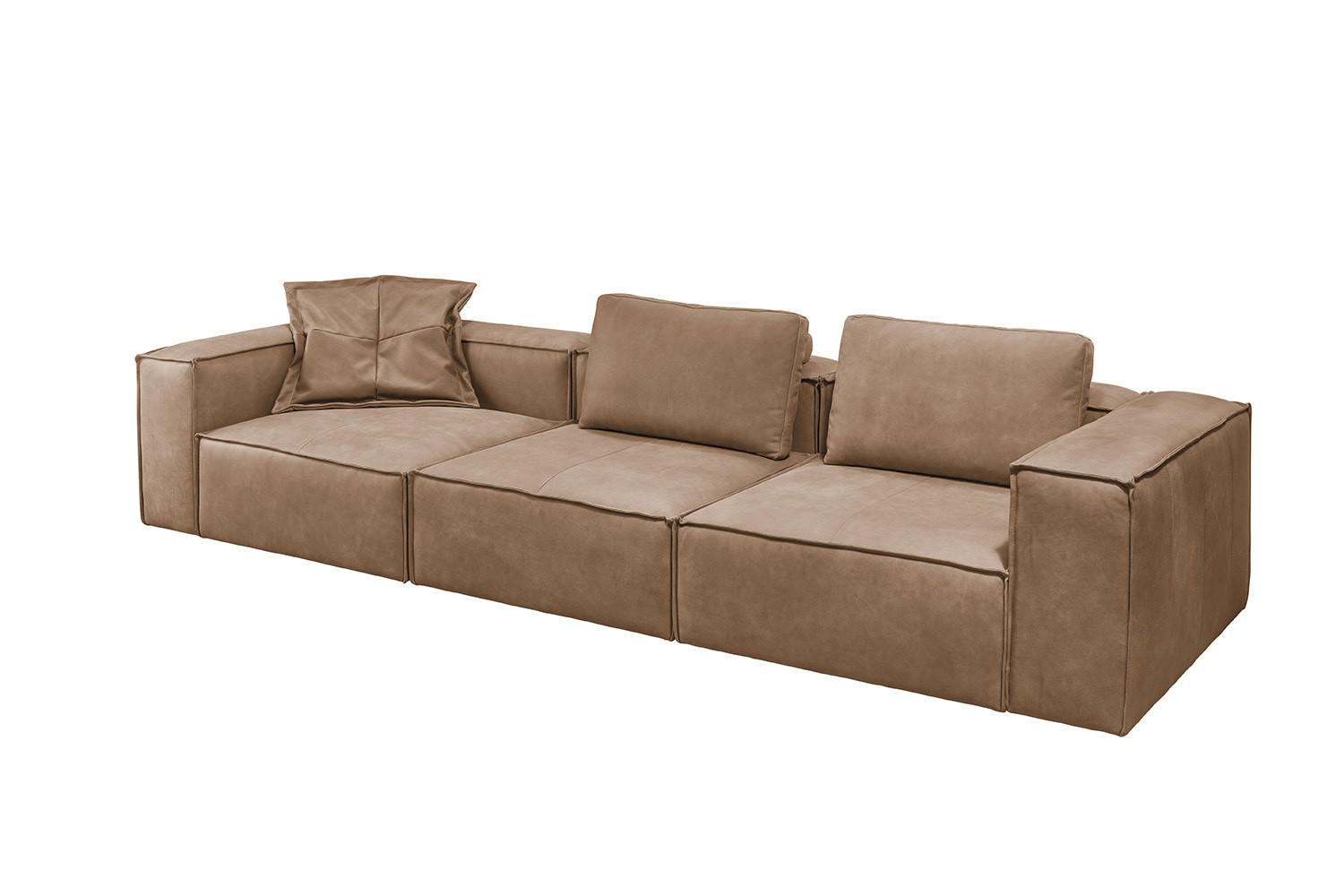 SOFA CARMO Taupe Leder - Taupe/Schwarz, Leder/Kunststoff (366/68/118cm) - KAWOLA