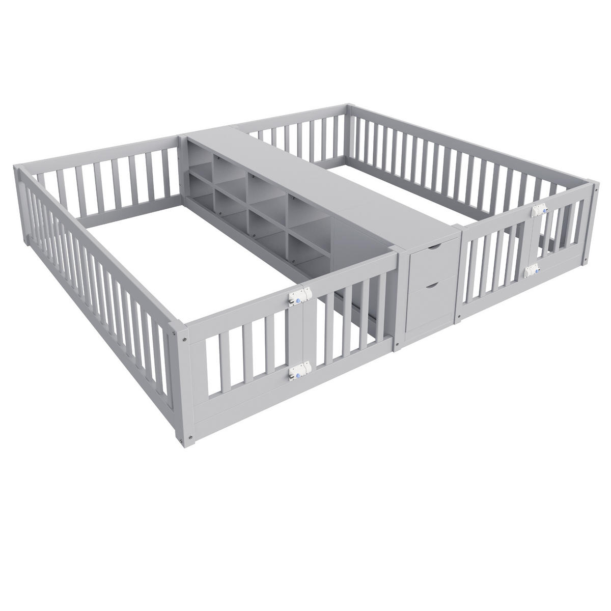 KINDERBETT 90/200 cm & 90/200 cm in Grau mit 2 Schubladen und Regal - Grau, Holz/Holzwerkstoff (90/200cm) - CHICFURN