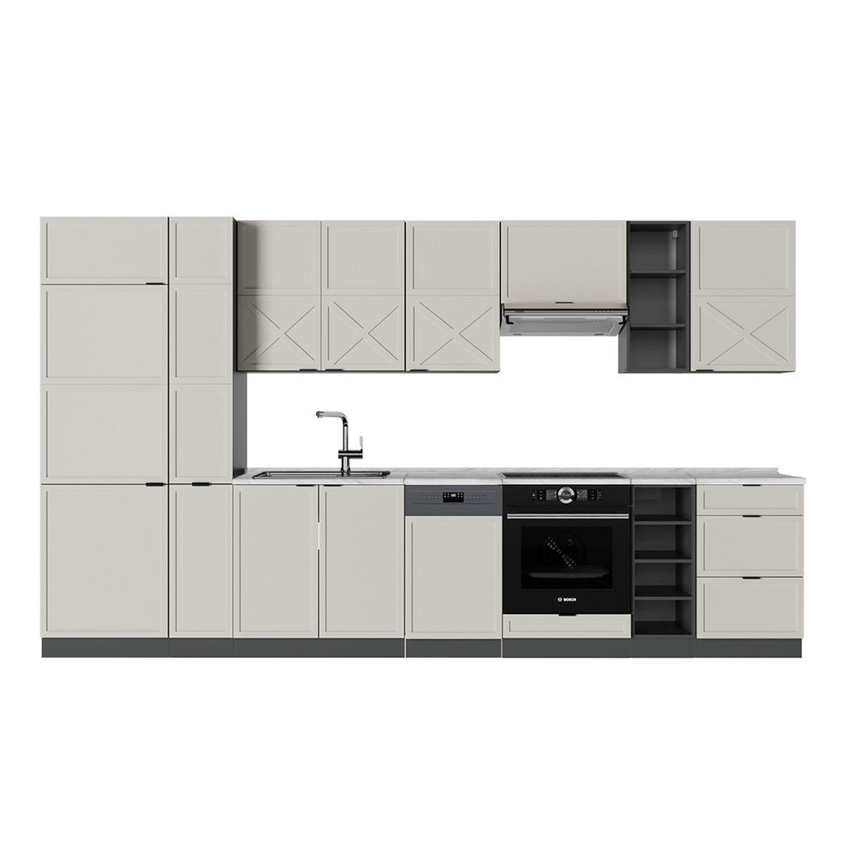KÜCHENZEILE Fame-Line GrauBeige/Anthrazit 355 cm, AP Marmor - Anthrazit/Grau, Holzwerkstoff (355/81.6/60cm) - Vicco