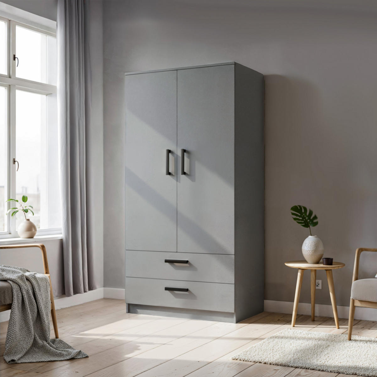 ŠATNÍ SKŘÍŇ S OTOČNÝMI DVEŘMI DOVI, 90/180/50 cm 2dveřová, šedá - šedá, kompozitní dřevo (90/180/50cm) - MASSENO
