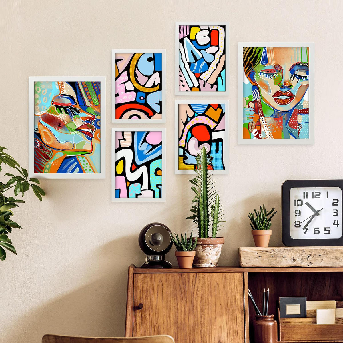 POSTER Set Mit 6 Lady Mazarelli In Weibliche Zusammenfassung Ästhetische Dekorative Gemälde Für Ihr Wohnzimmer Zuhause A3 & A4 Weißer Rahmen - Weiß, Papier (29/3cm) - Nacnic