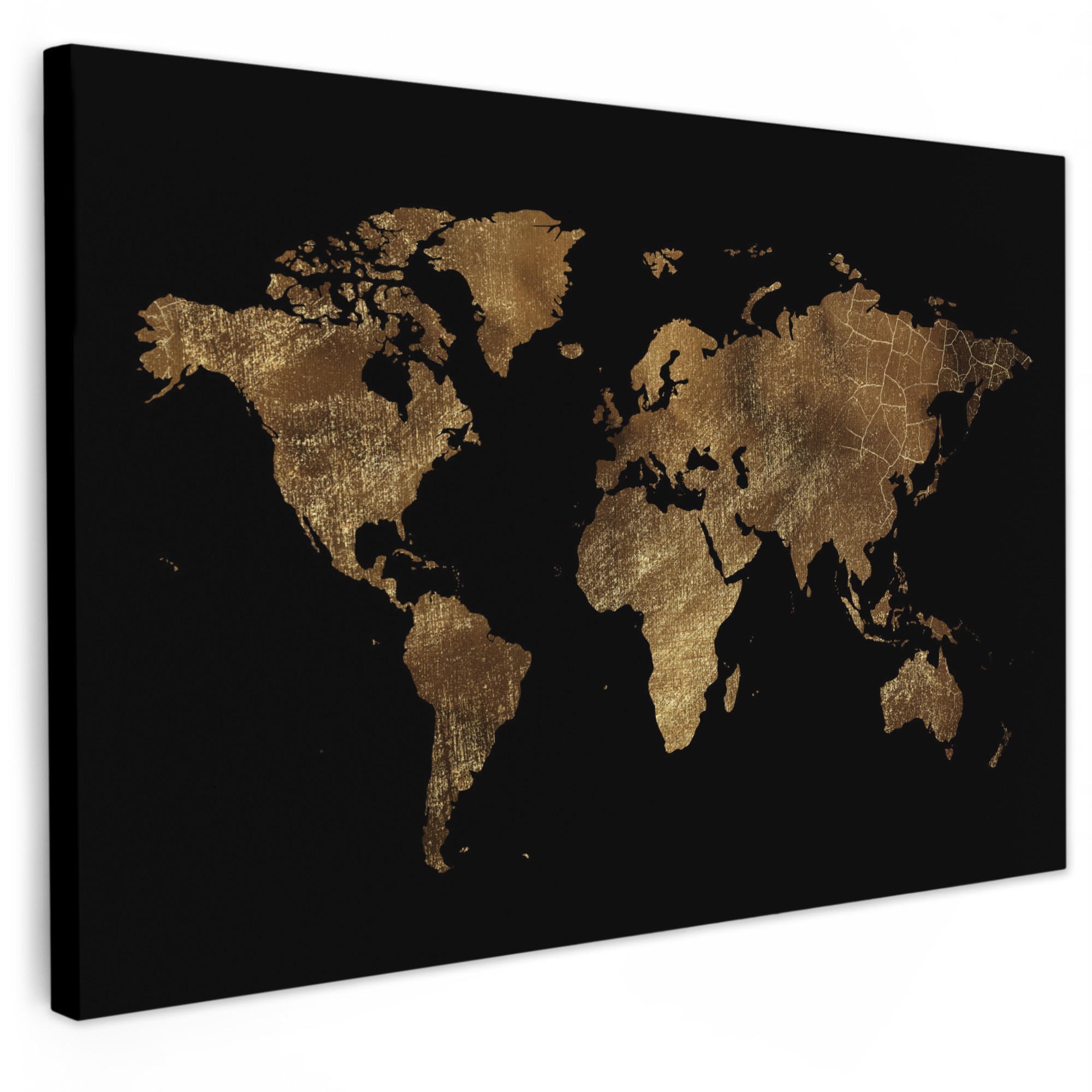 MuchoWow OBRAZ NA PLÁTNĚ Mapa světa - Zlatá - Luxusní - Země - Černá 30x20 cm