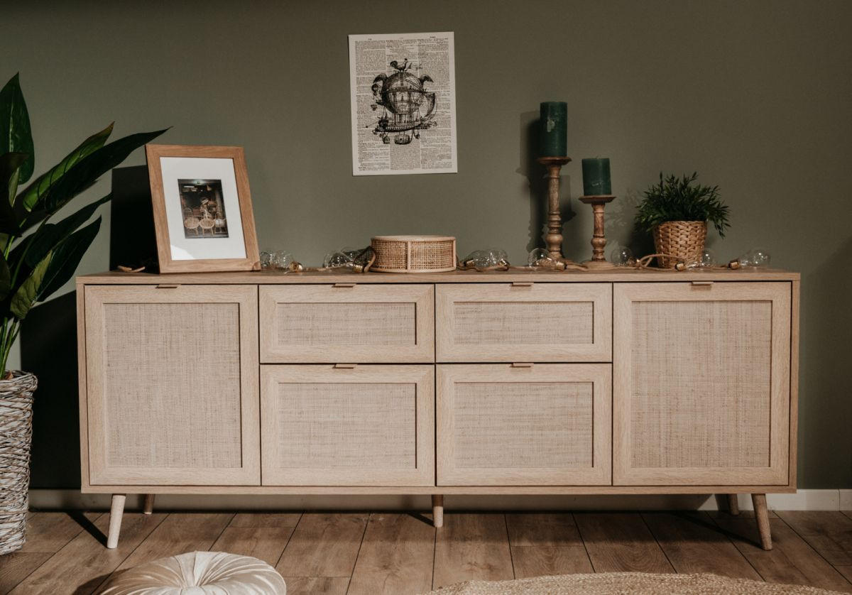 SIDEBOARD Eiche Sonoma, Bast-Dekor 180 cm, Kommode skandinavisch - Eichefarben, Holz/Holzwerkstoff (180/71/40cm) - Furn.Design