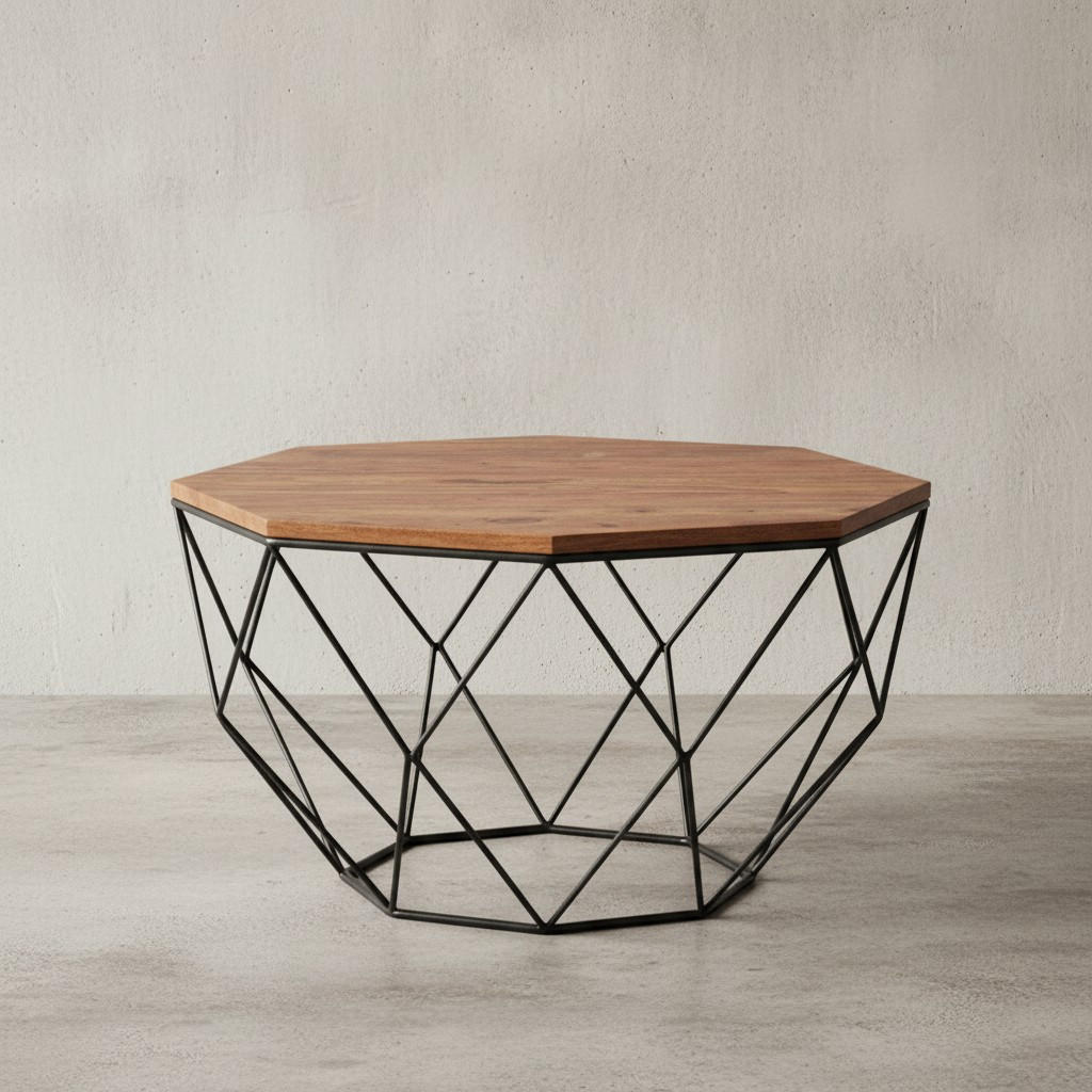 COUCHTISCH Sheesham Holz und Edelstahl im modernen Industrial Design - Schwarz/Braun, Holz/Metall (66/66/40cm) - KADIMA DESIGN