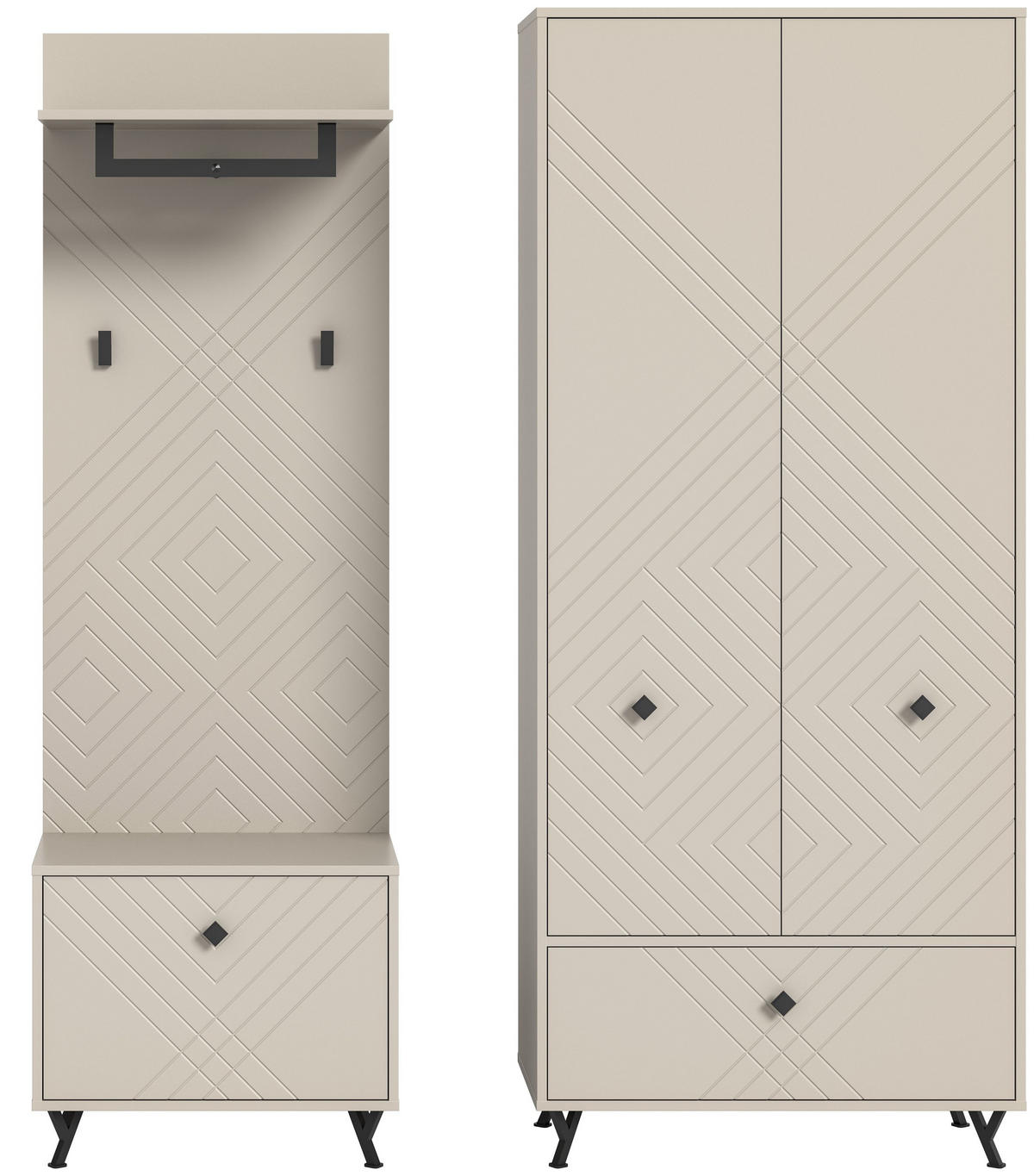GARDEROBEN-SET NOTES 3-tlg. (B/H/T: ca. 195/190/35 cm) in sandbeige/sandbeige matt - Sandfarben, Holzwerkstoff (195/190/35cm)