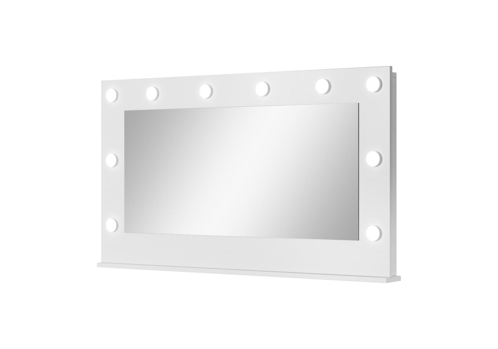 WANDSPIEGEL MIA 120x75 cm Weiß Matt - inkl. 10 LED-Lampen im Hollywood-Stil - Weiß, Holz/Holzwerkstoff (120/75/11cm) - Ravio