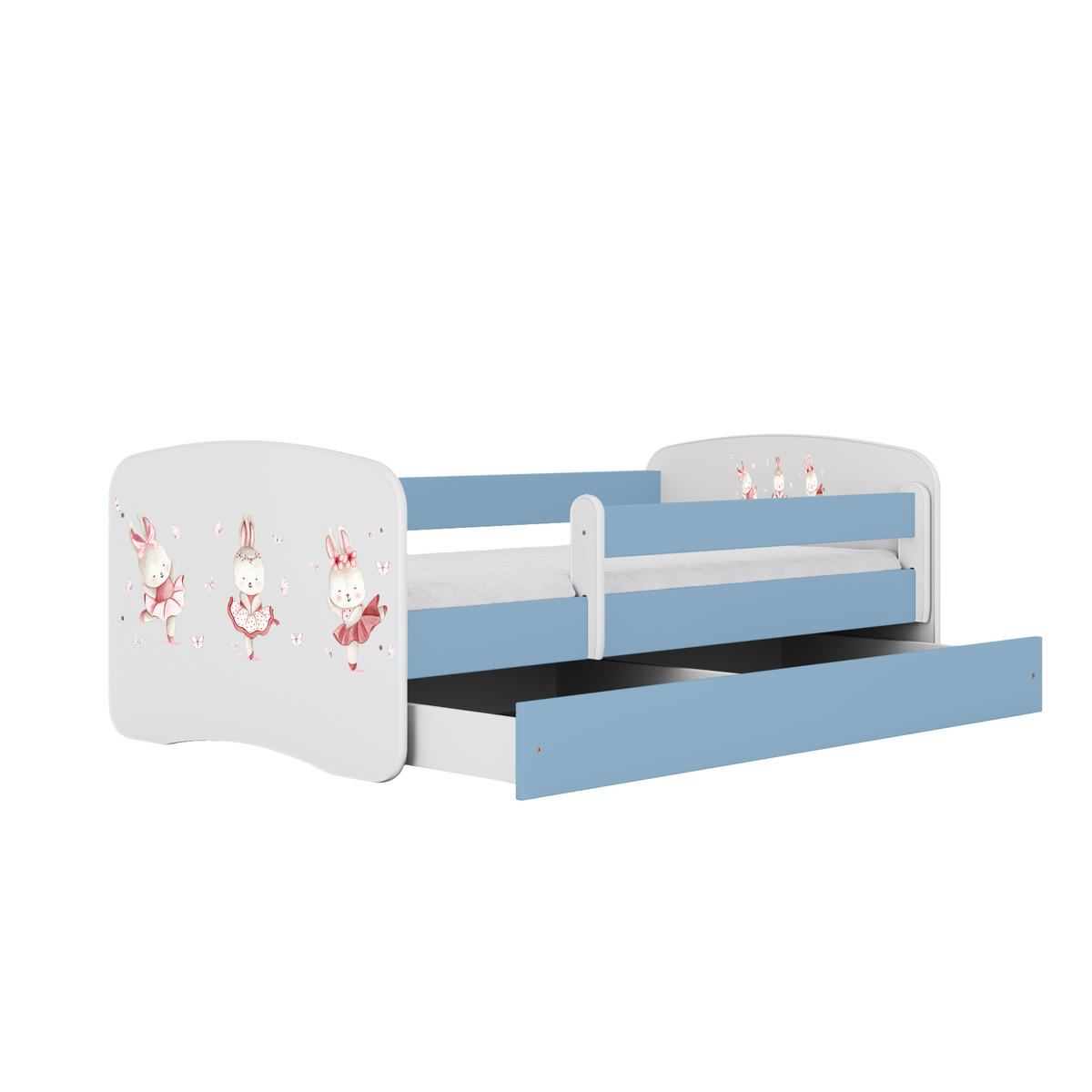 KINDERBETT Kaninchen mit Schmetterlingen mit Schublade 180/80 90/61/184 - Blau, Holzwerkstoff (80/180cm) - RAUMHIRSCH FURNITURE
