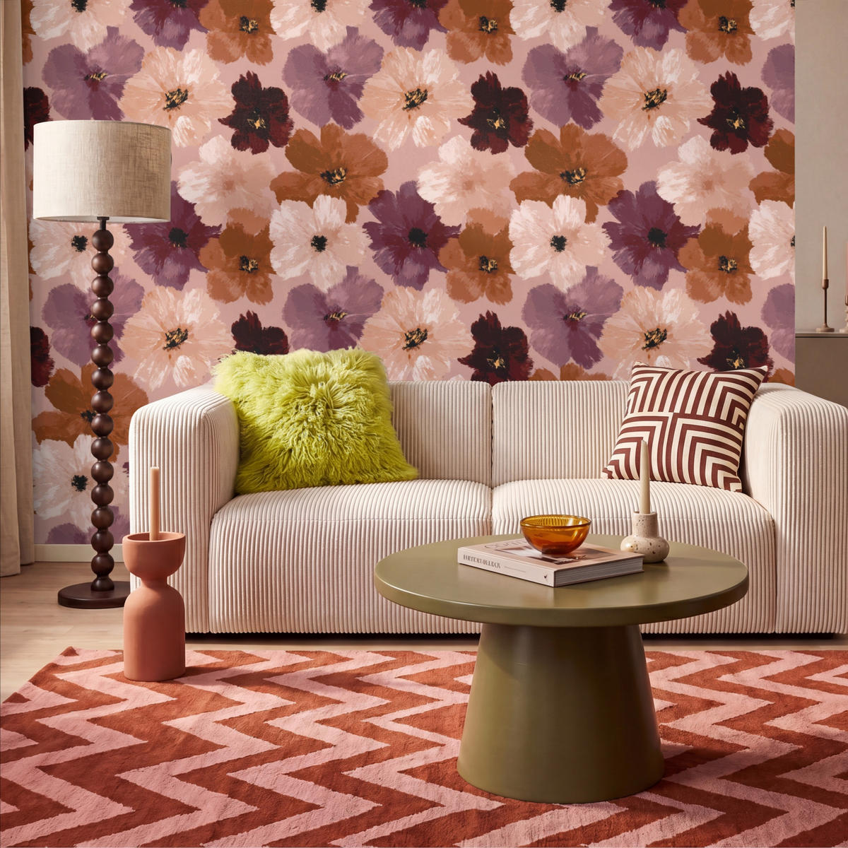 TAPETE - Blumen - Abstrakt - Erdtöne - 350x220 cm - Multicolor, Papier (350/220cm) - OnlyWow