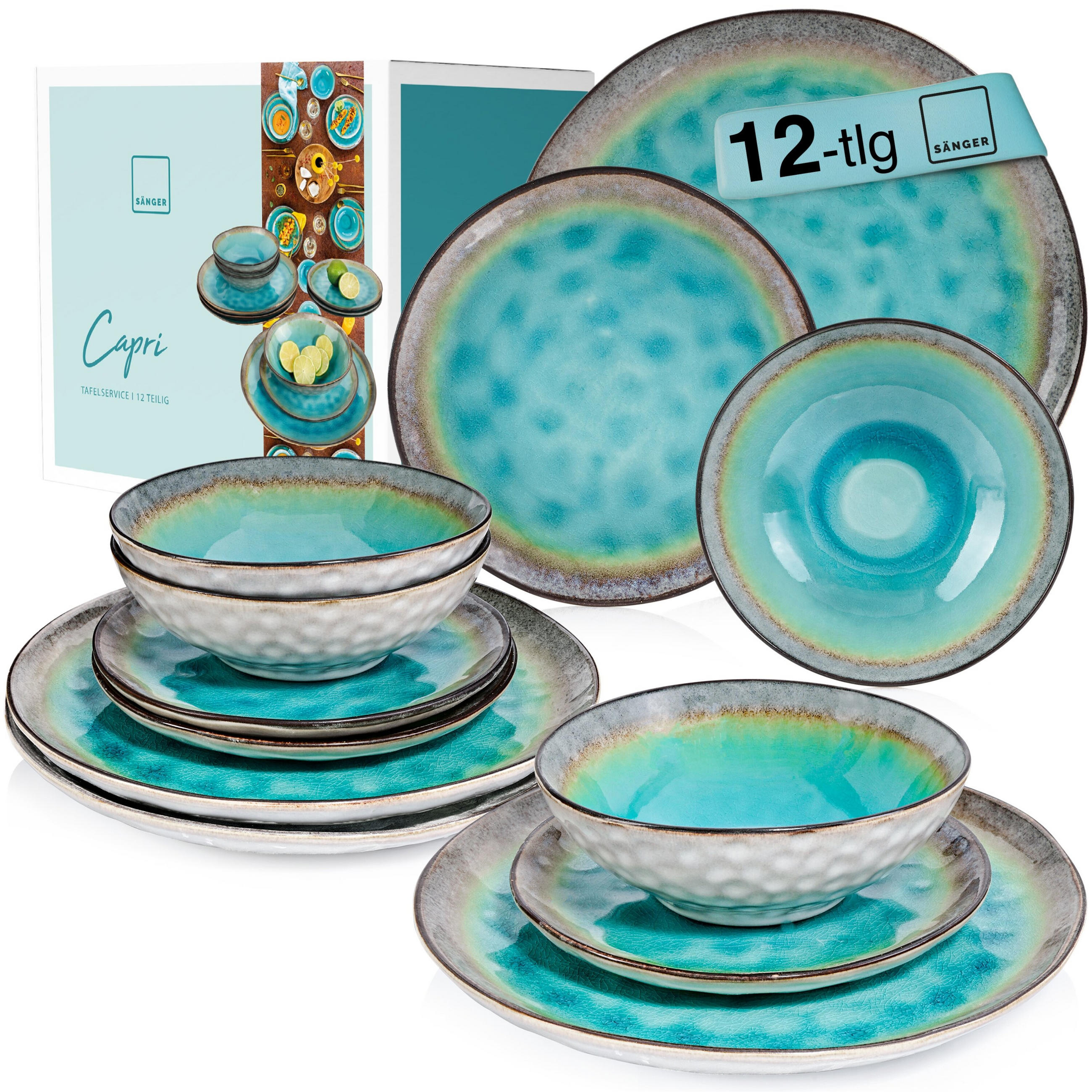 TAFELSERVICE CAPRI - 12 teilig aus Steingut - Pastellblau, Keramik (35.4/33/36.29cm) - Sänger