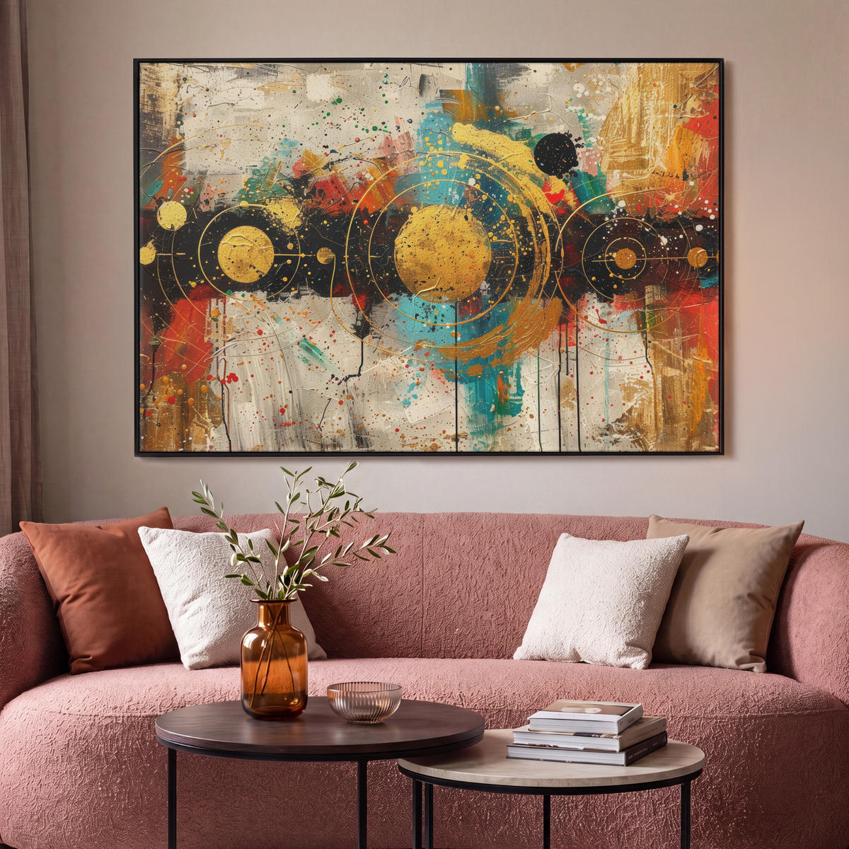 LEINWAND Bilder mit Rahmen - Abstrakt - Kunst - Gold - Modern - 150x100 - Multicolor, Textil (150/100cm) - MuchoWow