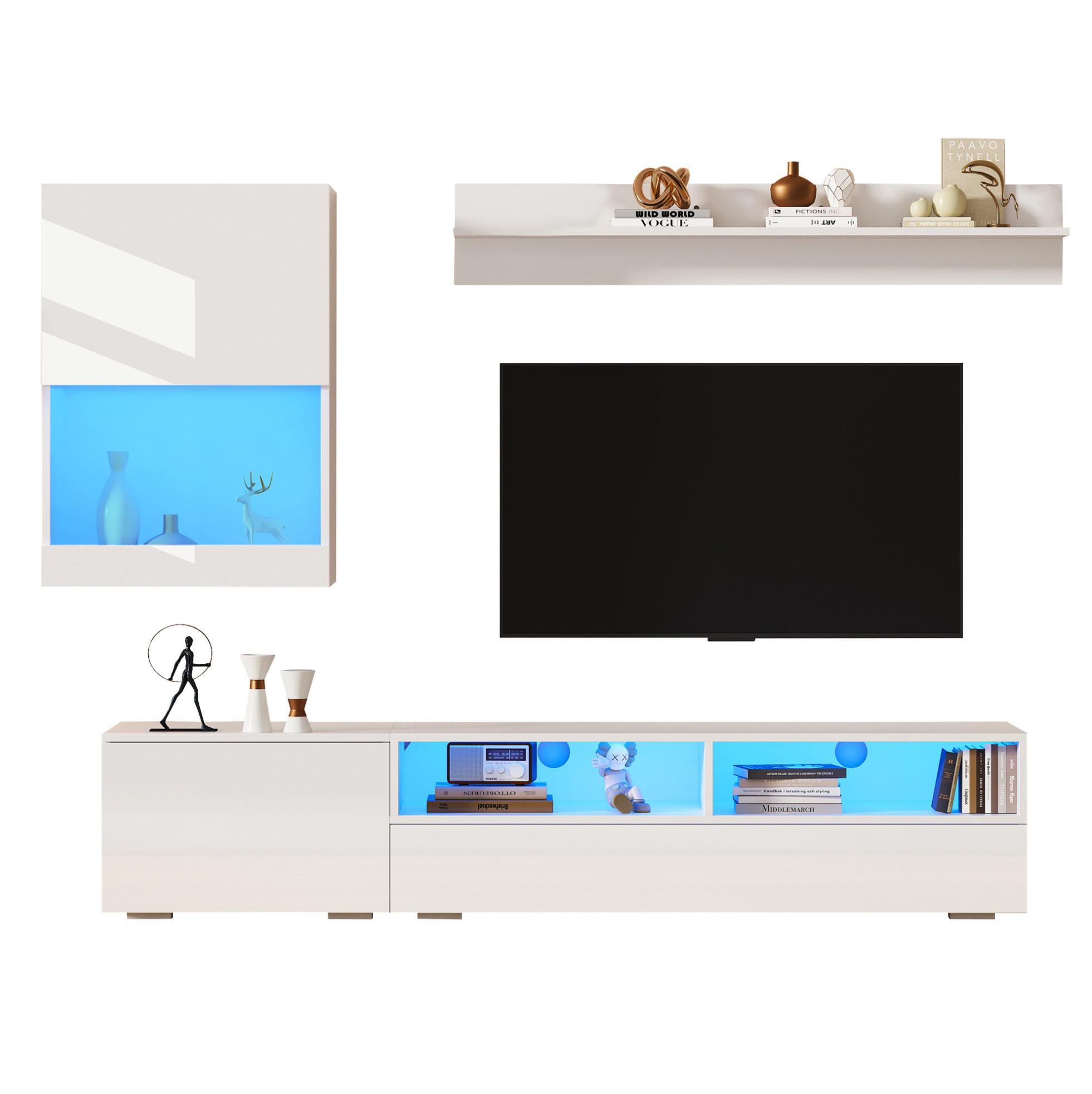 LOWBOARD 175/39/34 cm Weiß aus Spanplatte mit LED - Weiß, Holzwerkstoff (39/34/175cm) - OKMYHOME
