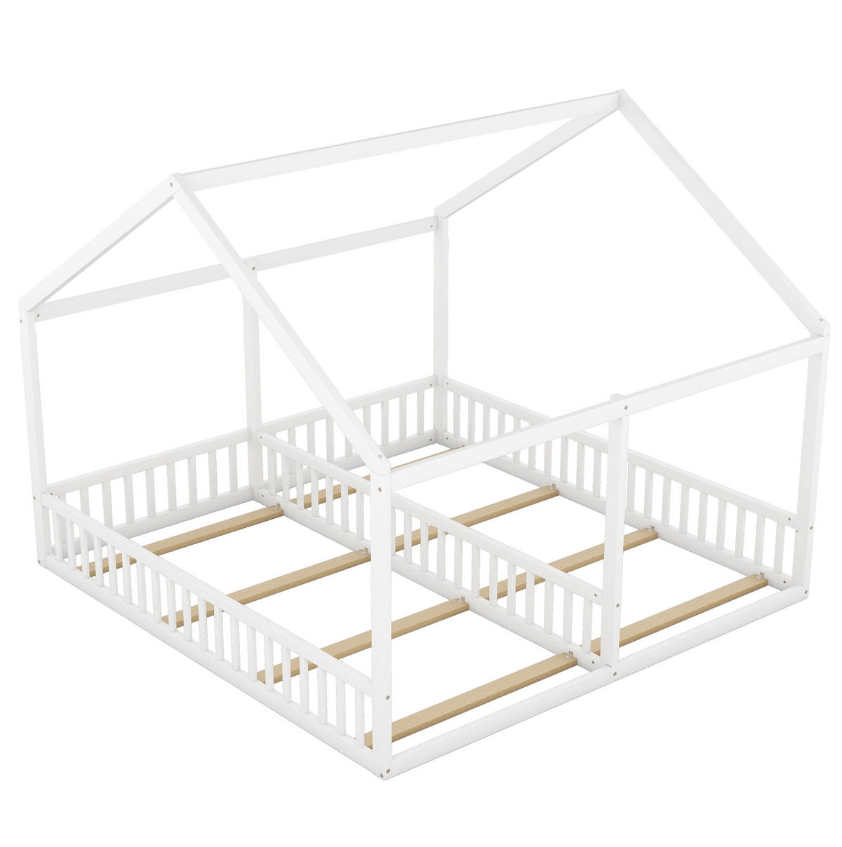 KINDERBETT 90/200 cm 2-in-1 mit Hausdach, Mittelgeländer und Lattenrost, Kiefern /MDF, Weiß - Weiß, Holzwerkstoff (90/200cm) - Redom