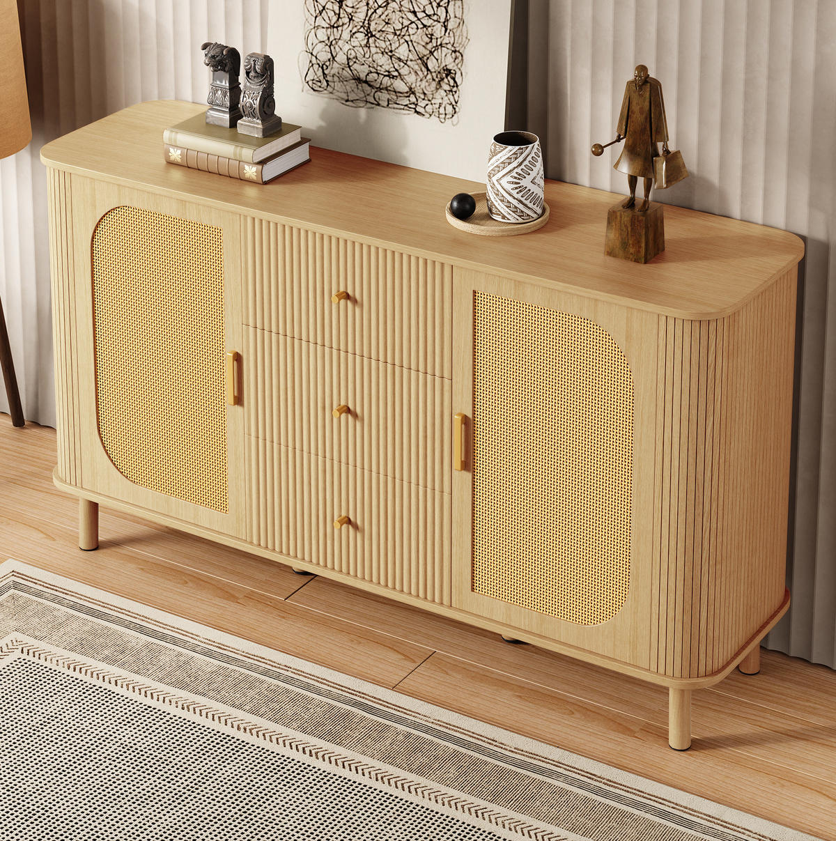 SIDEBOARD 140/40/80 cm Holzfarbe aus MDF mit Rattantüren - Naturfarben, Holzwerkstoff (40/80/140cm) - OKMYHOME