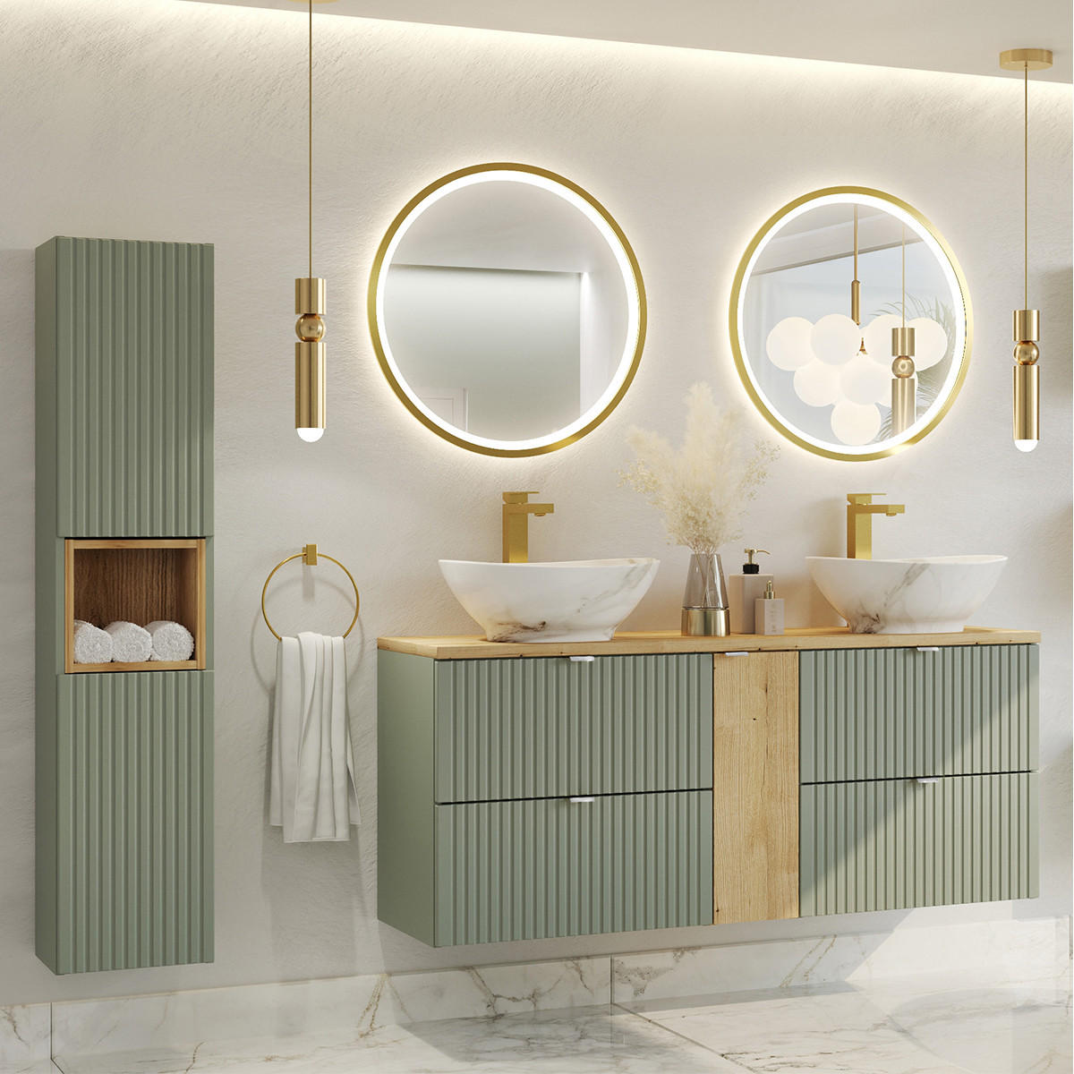 KOUPELNOVÝ NÁBYTEK 140.4cm Jade 2er-Set Zelená a dřevo - zelená barva, kompozitní dřevo (140.4/59/40cm) - Petits-meubles