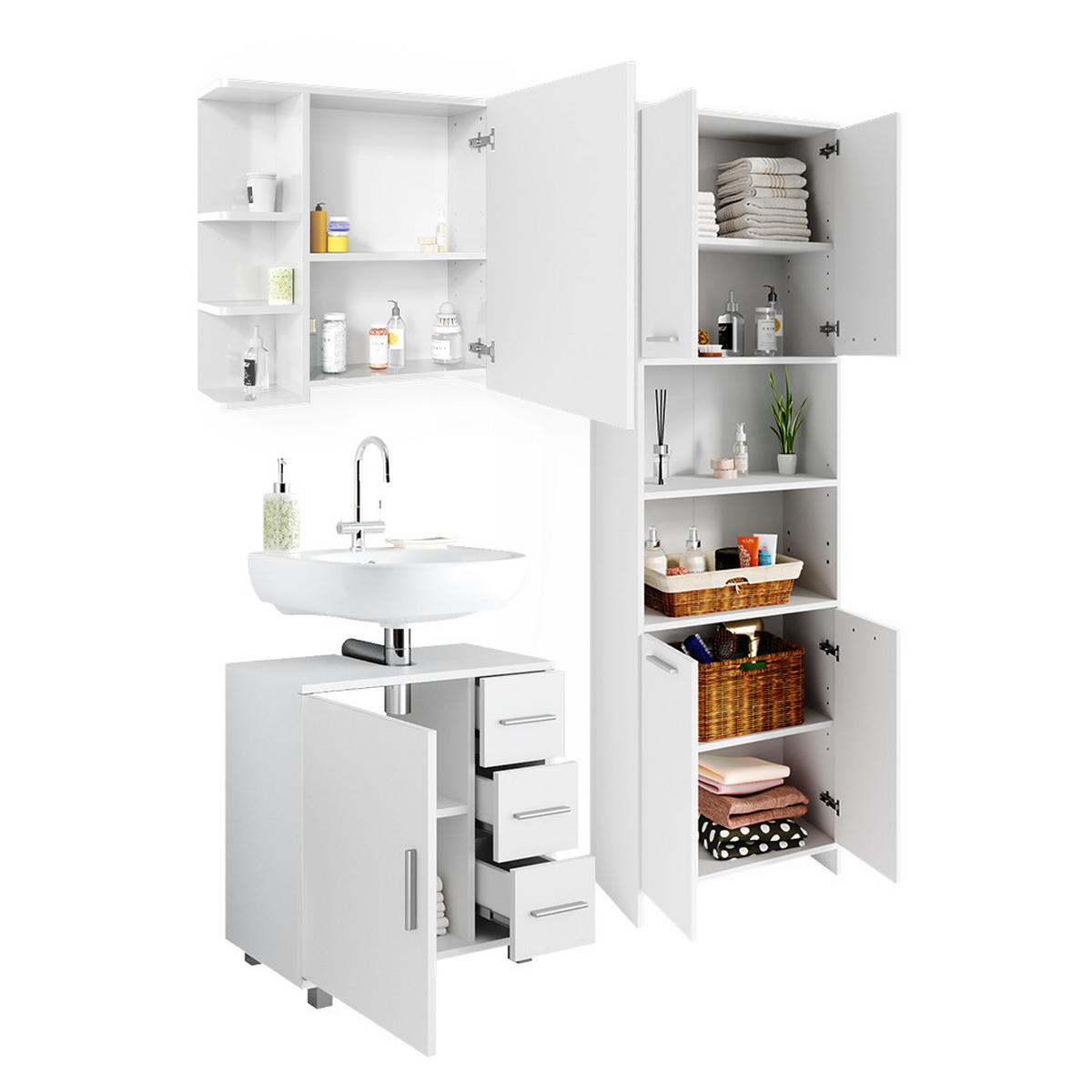 BADMÖBEL-SET Maris Weiß 3 Teile - Weiß, Holzwerkstoff (60/60/33cm) - Vicco