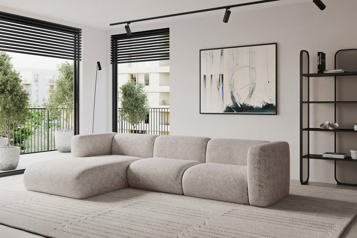 ECKSOFA Ottomane Links MIRA-L1 227x179x89 Hellgrau Velours - Hellgrau/Schwarz, Holzwerkstoff/Kunststoff (227/179cm) - ALTDECOR