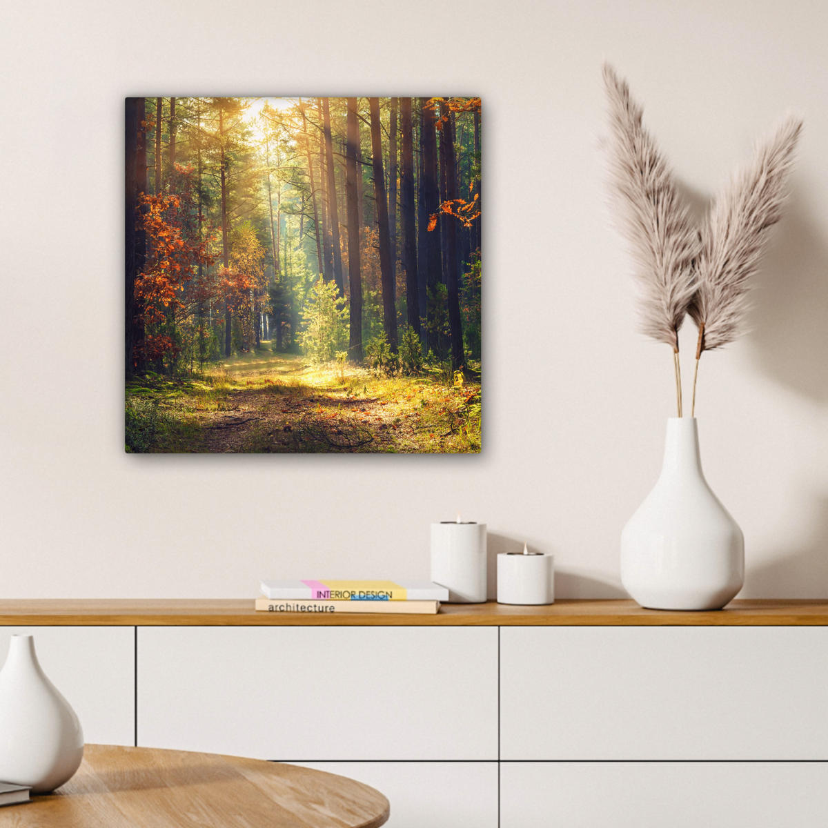 LEINWANDBILD Wald - Herbst - Bäume 50x50 cm - Dunkelgrün, Textil (50/50cm) - MuchoWow