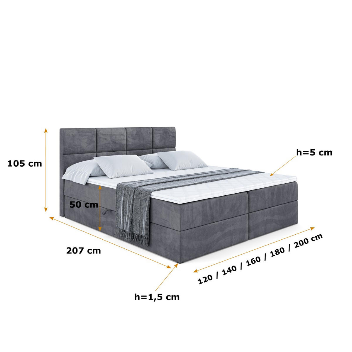 BOXBETT mit Matratze H4 und Lattenrost - ARDENI - 140x200 cm - H4 - Dunkelgrau - Dunkelgrau, Holzwerkstoff (140/200cm) - ALTDECOR