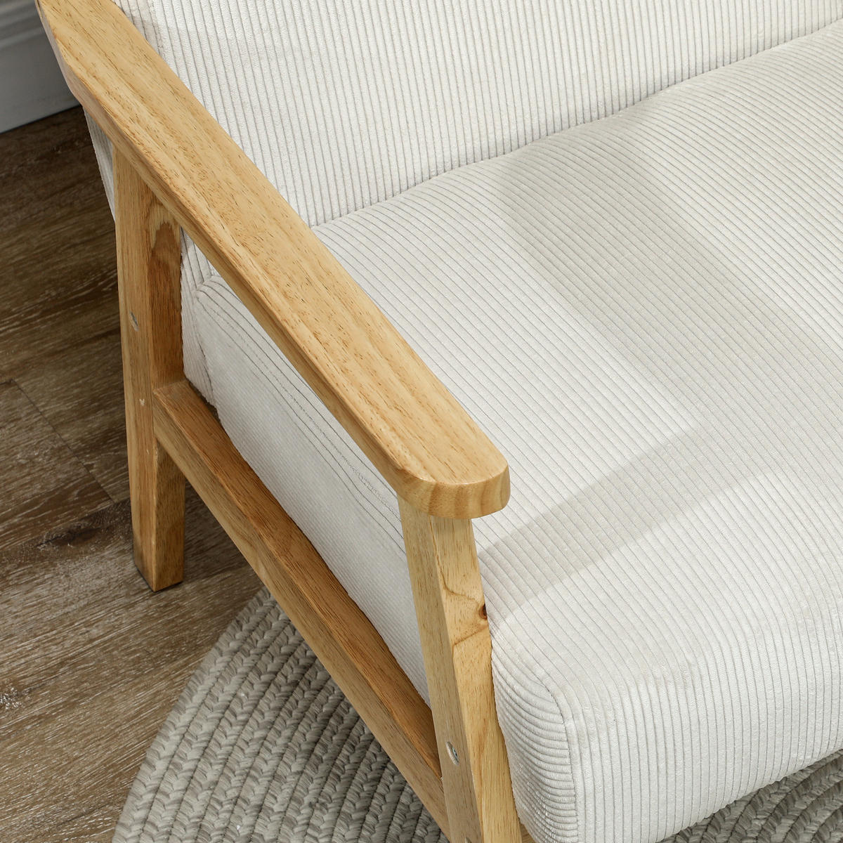 SESSEL Loungesessel mit Armlehne, Holzbeine für Wohnzimmer Cremeweiß - Weiß, Kunststoff (67/77/59cm) - HOMCOM