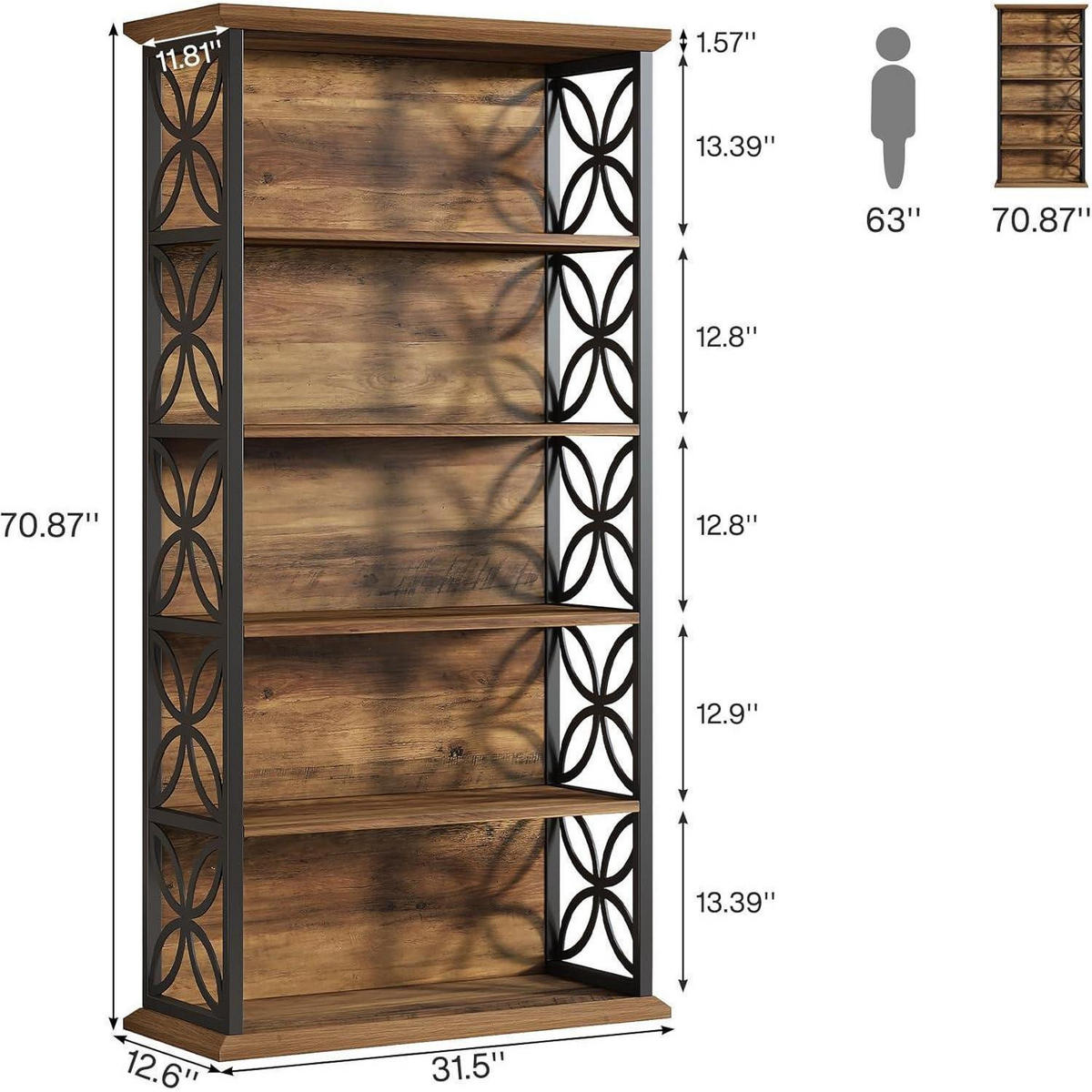 BÜCHERREGAL 6 Ebenen Braun - Braun, Metall (32/180/32cm)