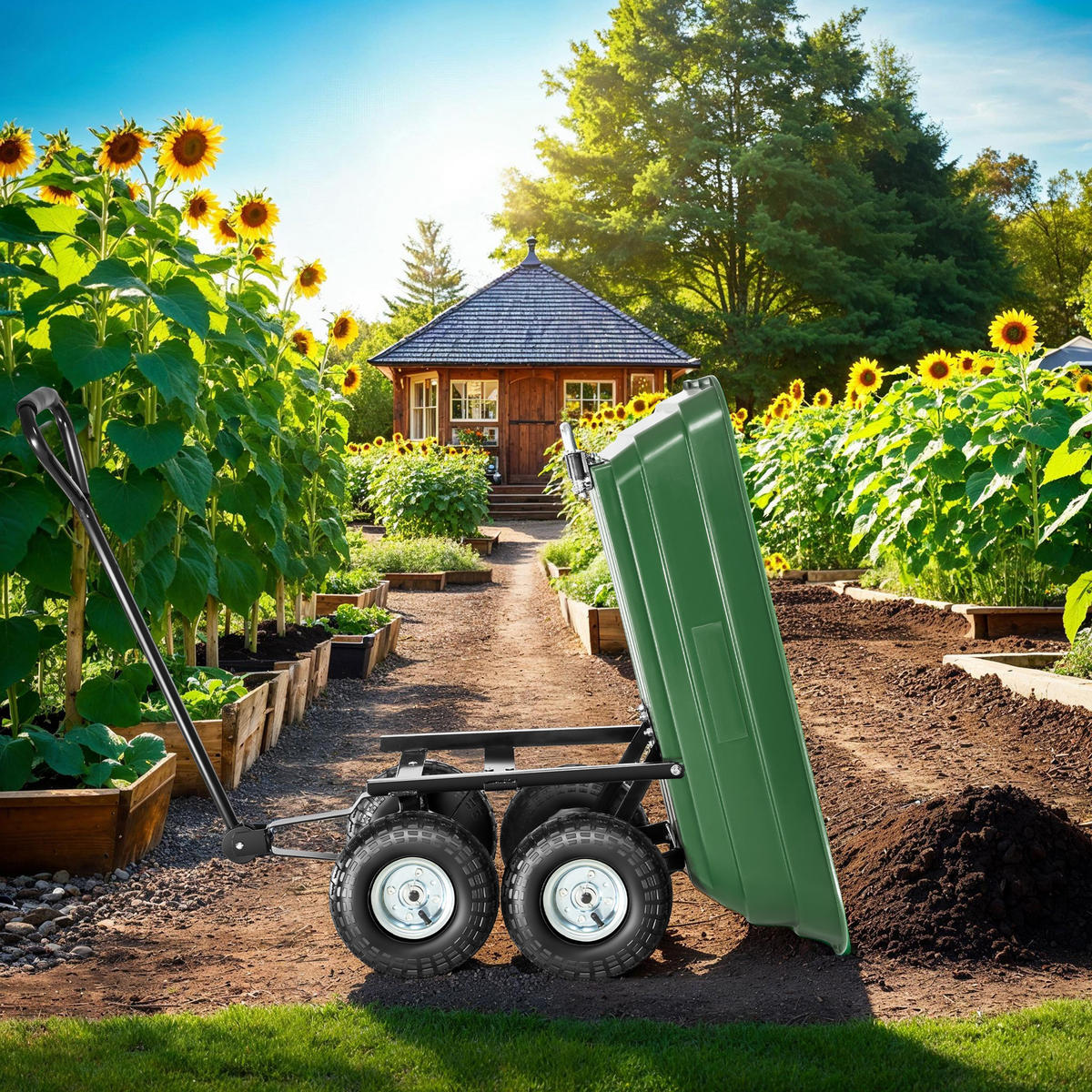 BOLLERWAGEN , Belastbarkeit 300 kg, grün - Grün, Metall (50/52/110cm) - tectake