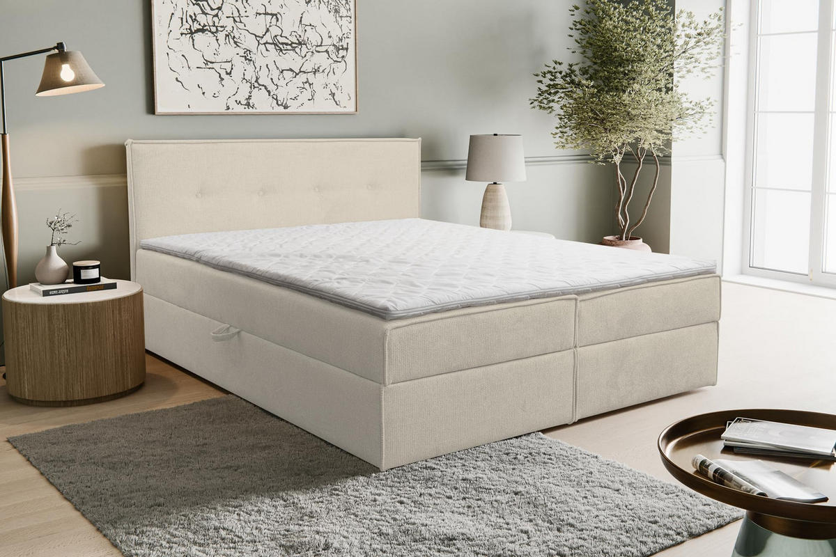 BOXBETT CALIDO mit zwei Bettkästen H2/H3 Matratze und Topper 140 x 200 cm - Beige, Holzwerkstoff (140/200cm) - VENASI MÖBEL