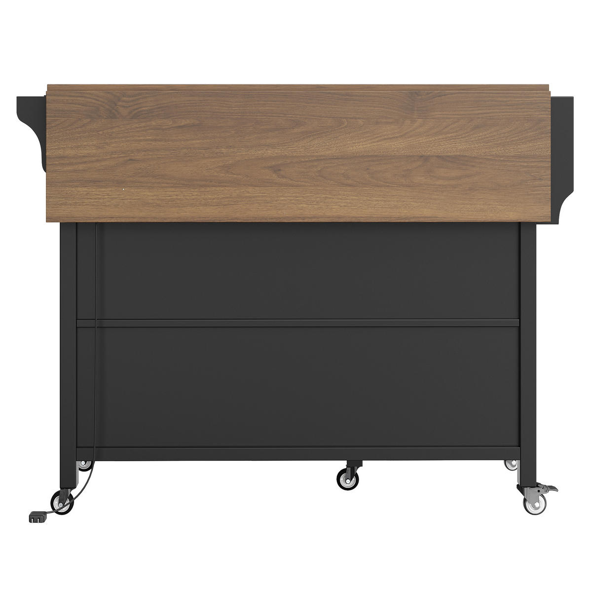 KÜCHENINSEL in Schwarz Küchentisch mit Holzmaserung, Glasvitrine, LED, Rollen,Handtuchhalter und Stauraum,B139/T65/H94cm - Schwarz, Glas/Holzwerkstoff (139/94.5/65cm) - STILVORA