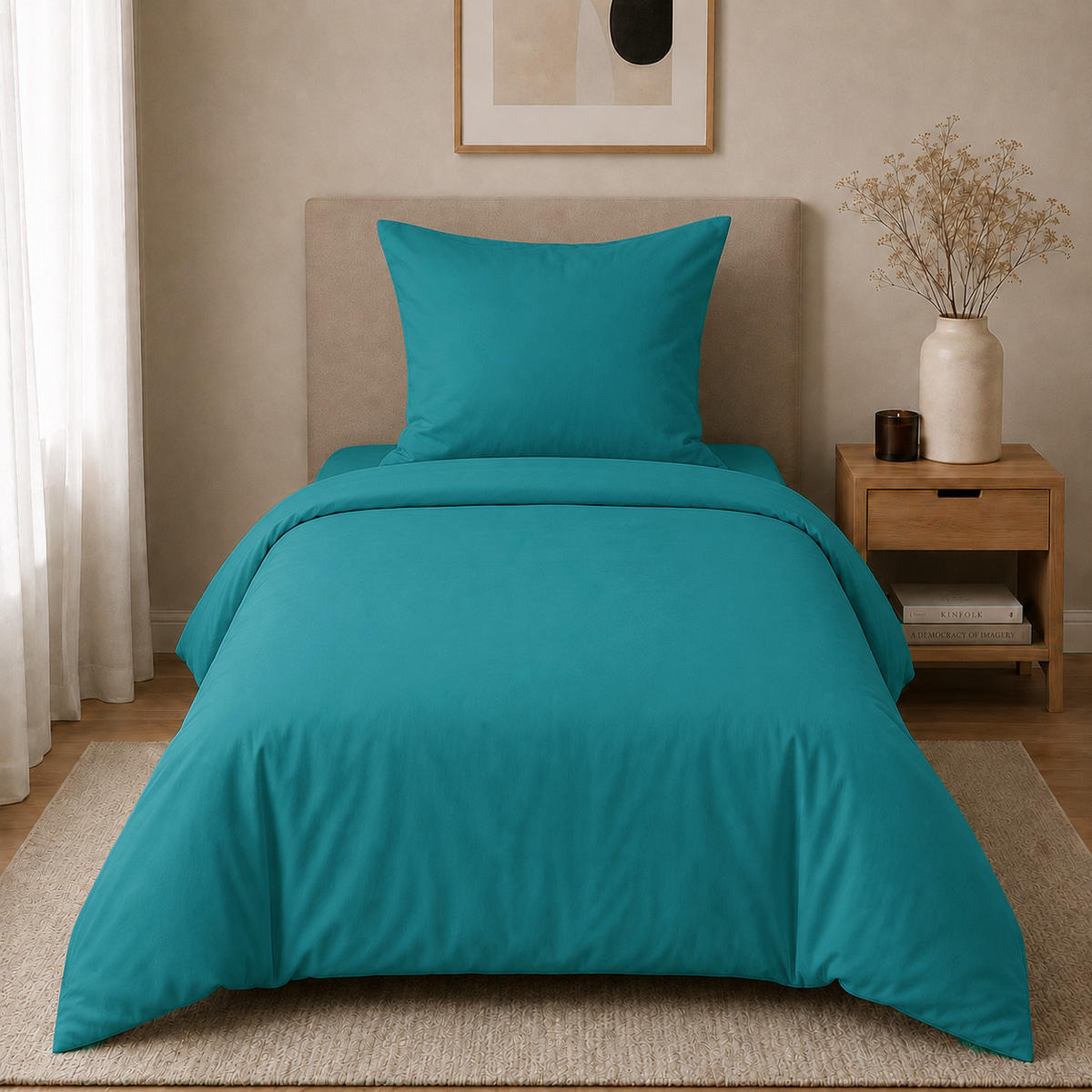 BETTWÄSCHE 2-teilig 135/200 cm UNI DUNKELTEAL - Blau, Textil (135/200cm) - ROLFNERS