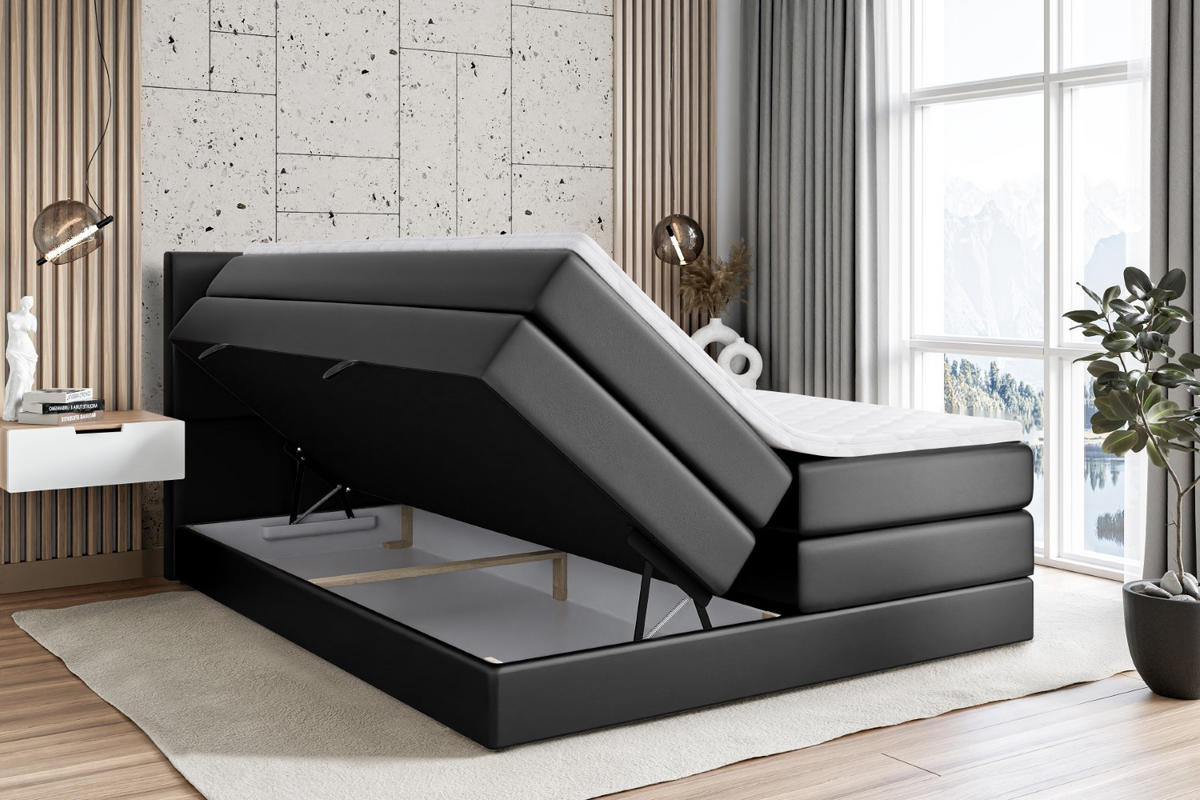 BOXSPRINGBETT ARDENI KING - 200x200 - H3/H4 - Schwarz Hochglanz - Schwarz Hochglanz, Holzwerkstoff (200/200cm)