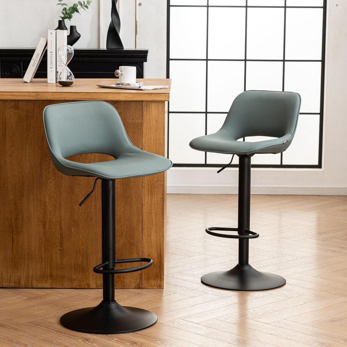 BARHOCKER 2er Set höhenverstellbar drehbar graugrün - Grün, Kunststoff (49/80/44cm)