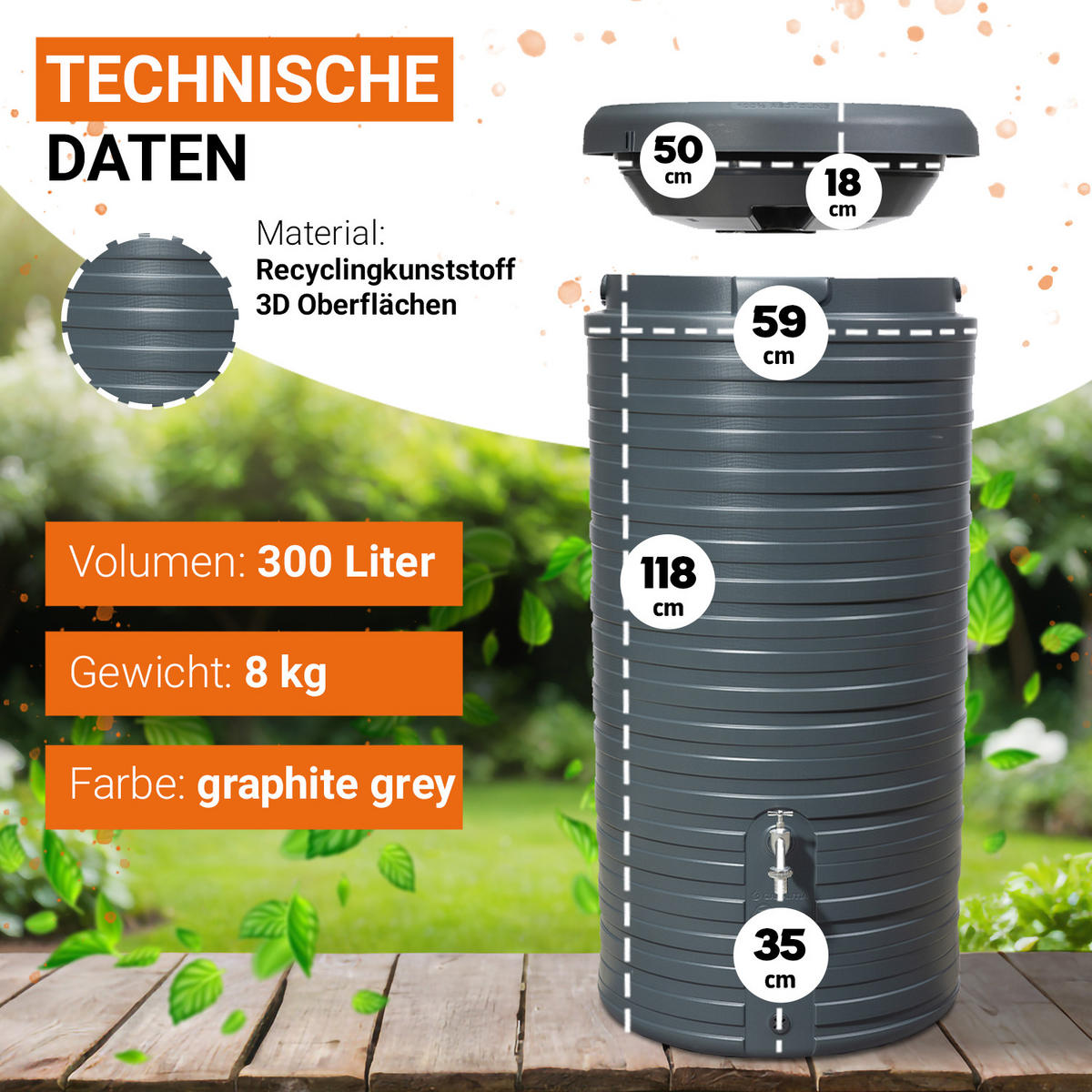 2IN1 Regentonne 300 L, graphite grey inkl. Pflanzschale - Graphitfarben, Kunststoff (59/118/59cm) - GARANTIA