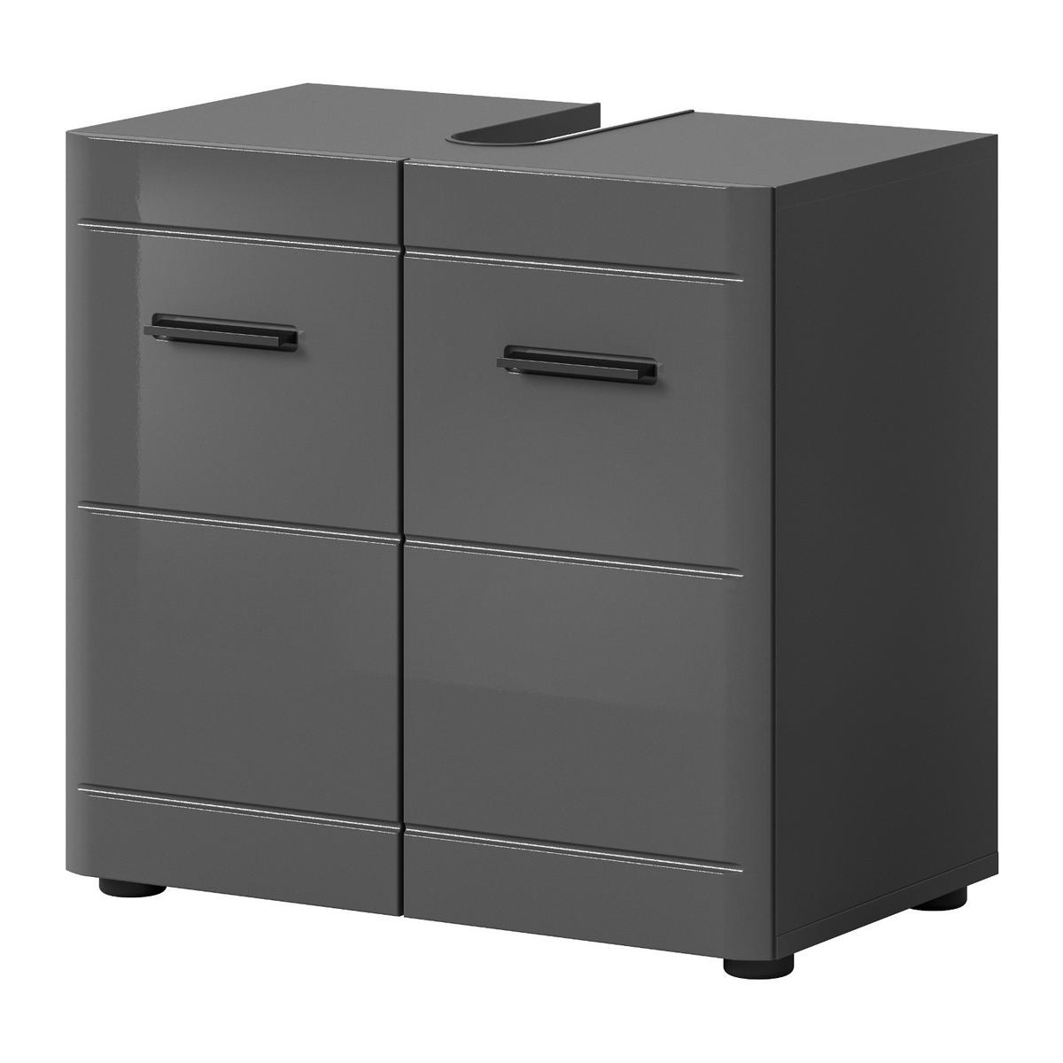 WASCHBECKENUNTERSCHRANK grau Hochglanz 60 cm mit Soft-Close - Schwarz/Grau, Holzwerkstoff/Kunststoff (60/56/34cm) - Inn.Furn