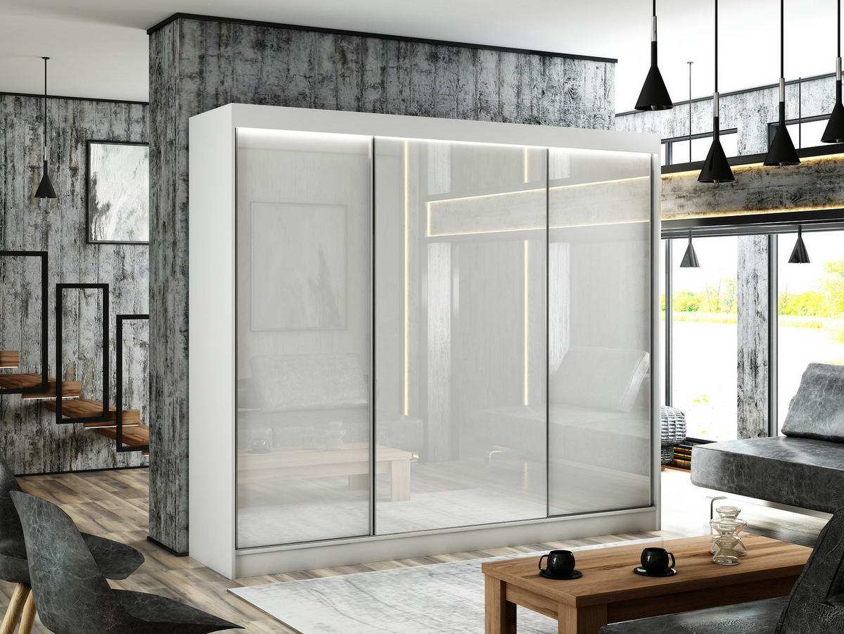 SCHIEBETÜRENSCHRANK TIPI II - Weiß, Holzwerkstoff (250/215/61cm) - Meblini